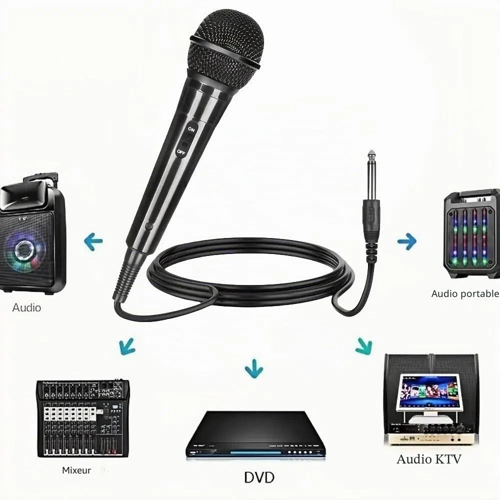 Micro Dynamique Karaoké Microphone à Main Micro Haut Parleur Vocal Dynamique Cardioïde Portable Jack 6,5mm XLR Pour Enfants Adultes Chanter Discours Mariages Activités Band Streaming KTV Podcast Etc