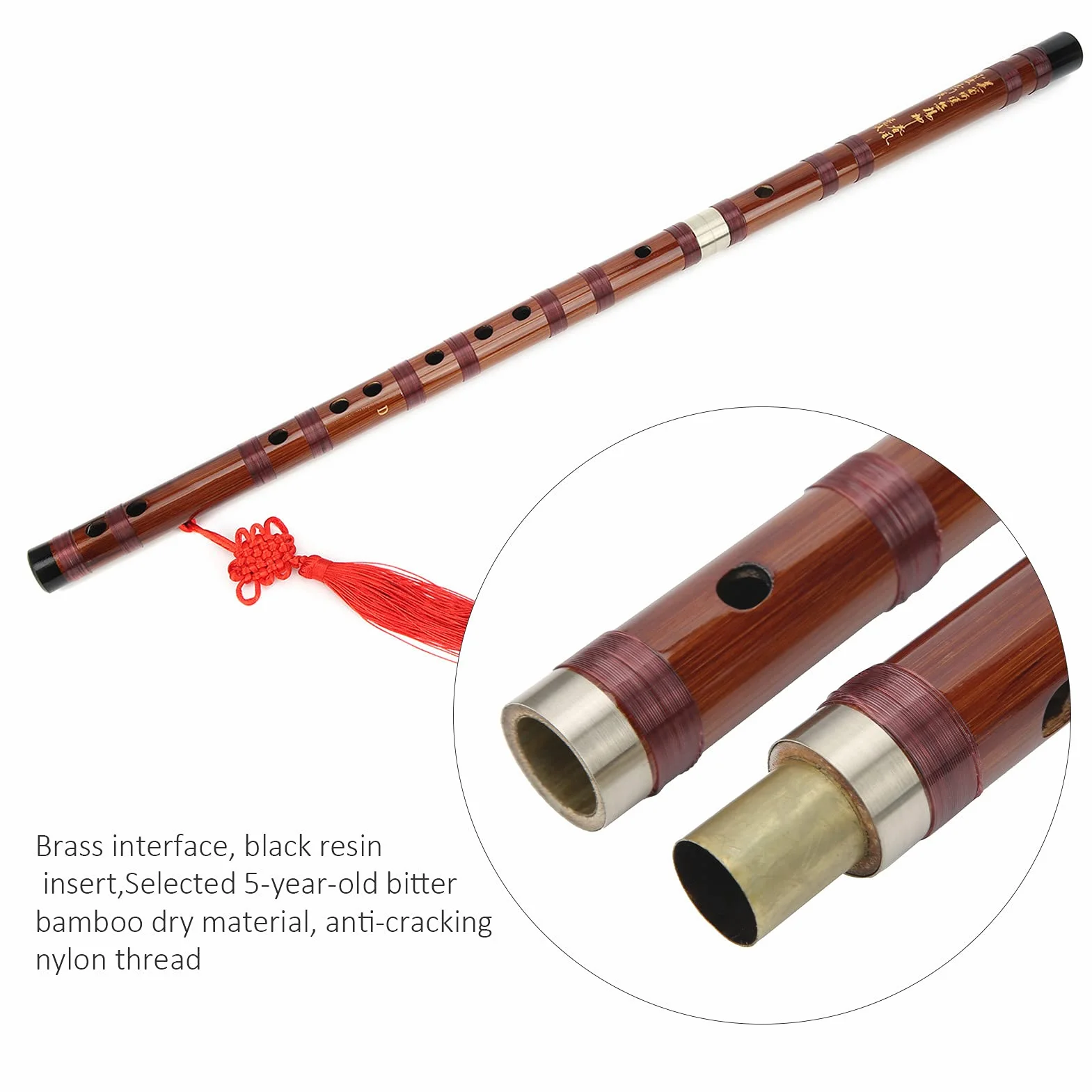 Flûte en bambou ZD-02 avec poèmes chinois pour performance en plein air