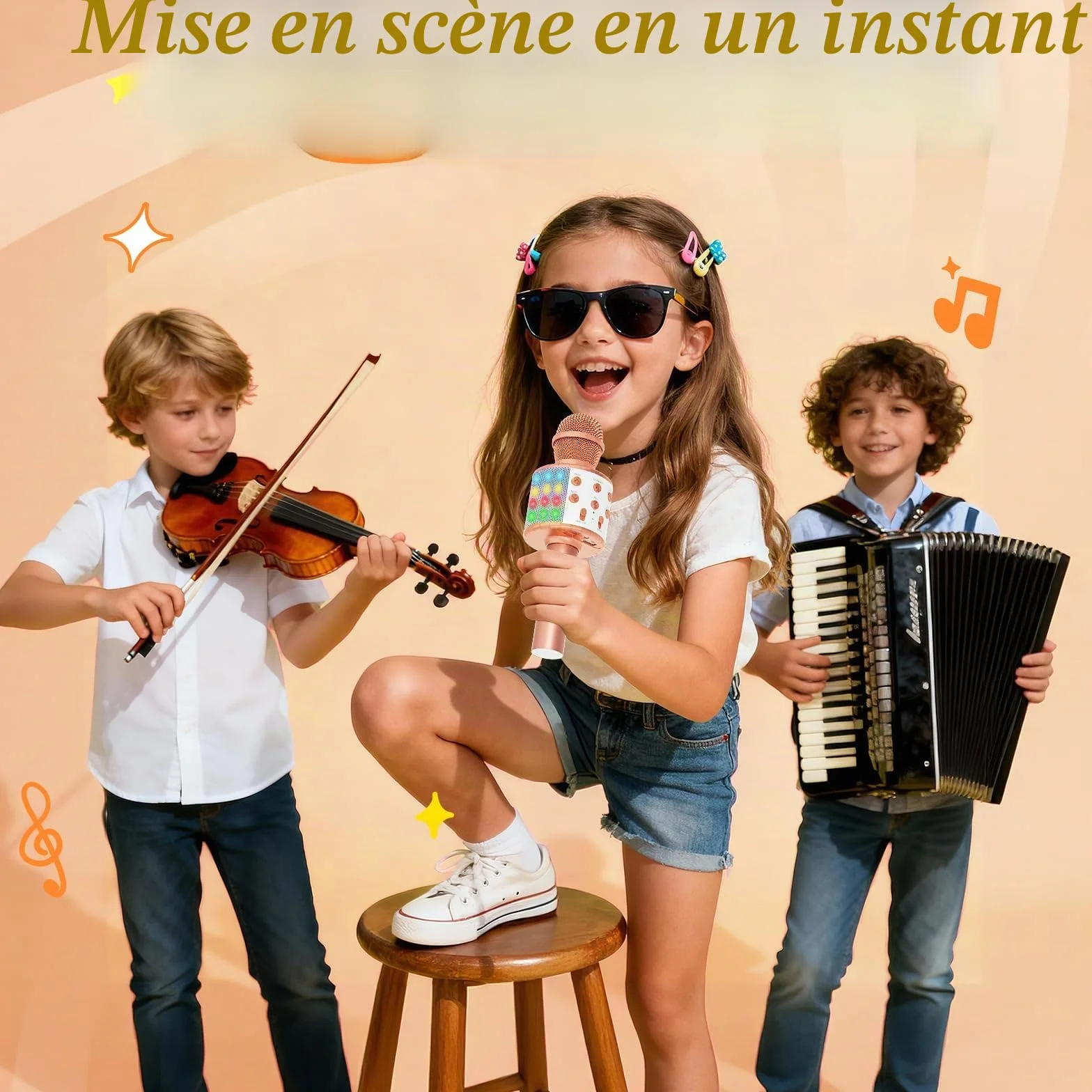 Fede Microphone Karaoké sans Fil Bluetooth LED Multicolore Portable Haut-Parleur pour Enfants Adultes Chanter Compatible Android iOS PC
