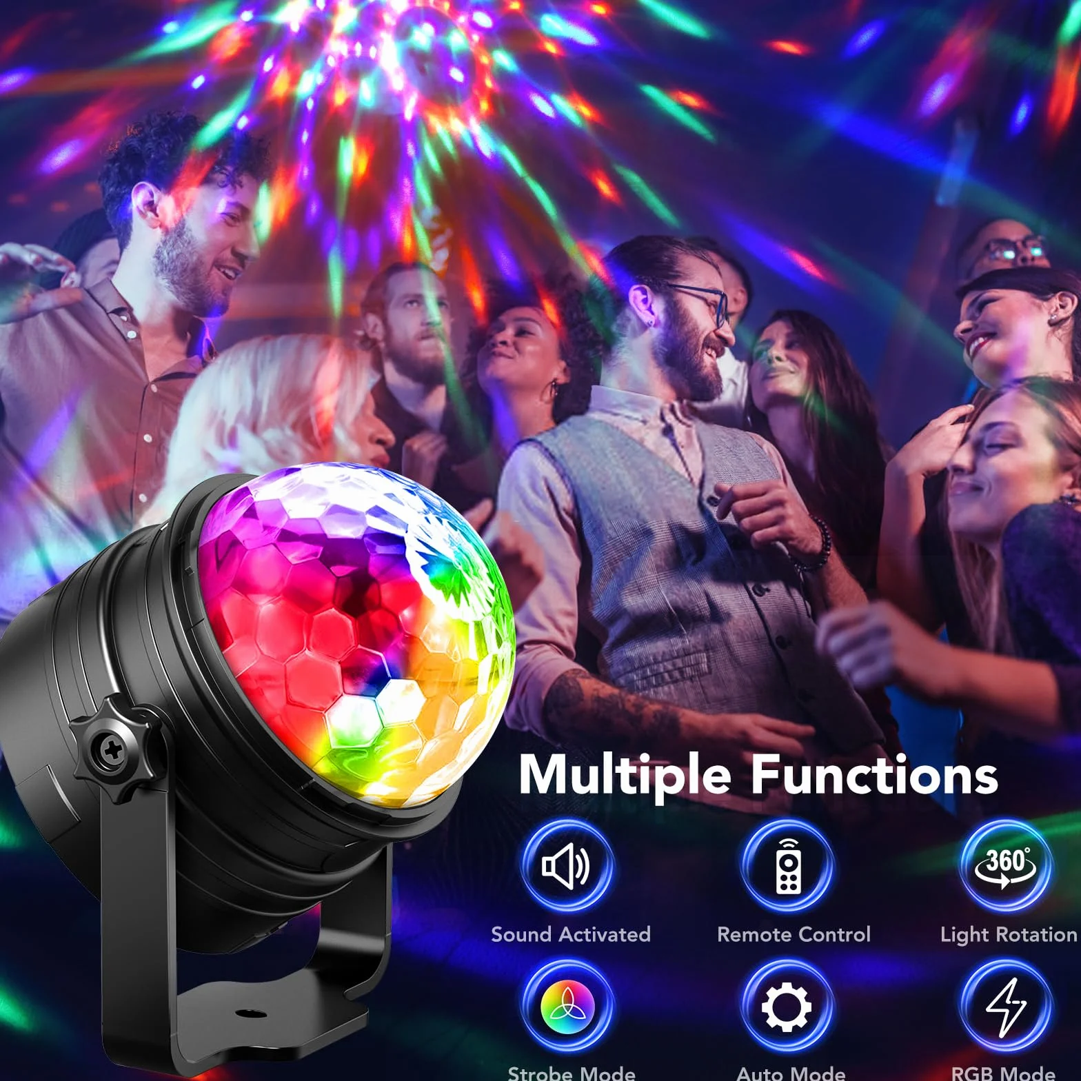 YAZEKY 2 Pack Boule Disco Lumière Soirée Lampe de Scène Projecteur 360° Rotative 7 RGB avec Télécommande