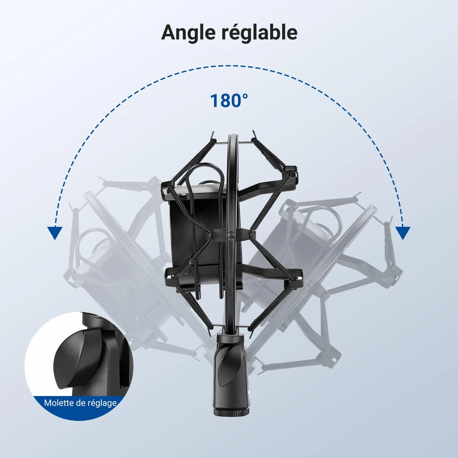 NEEWER Support Antichoc pour Micro, Fixation Pied et Boom Arm avec Cordons élastiques, Adaptateur 3/8" à 5/8", Compatible Microphone 60-65mm, MS043