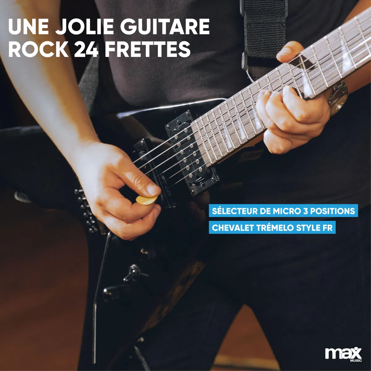 Max Pack Guitare Électrique Style V avec Ampli 40 Watts et Nombreux Accessoires, Housse, Accordeur, Cordes de rechange, Sangle, Câble 3m et Médiators, Kit Complet pour Bien Débuter - Noir