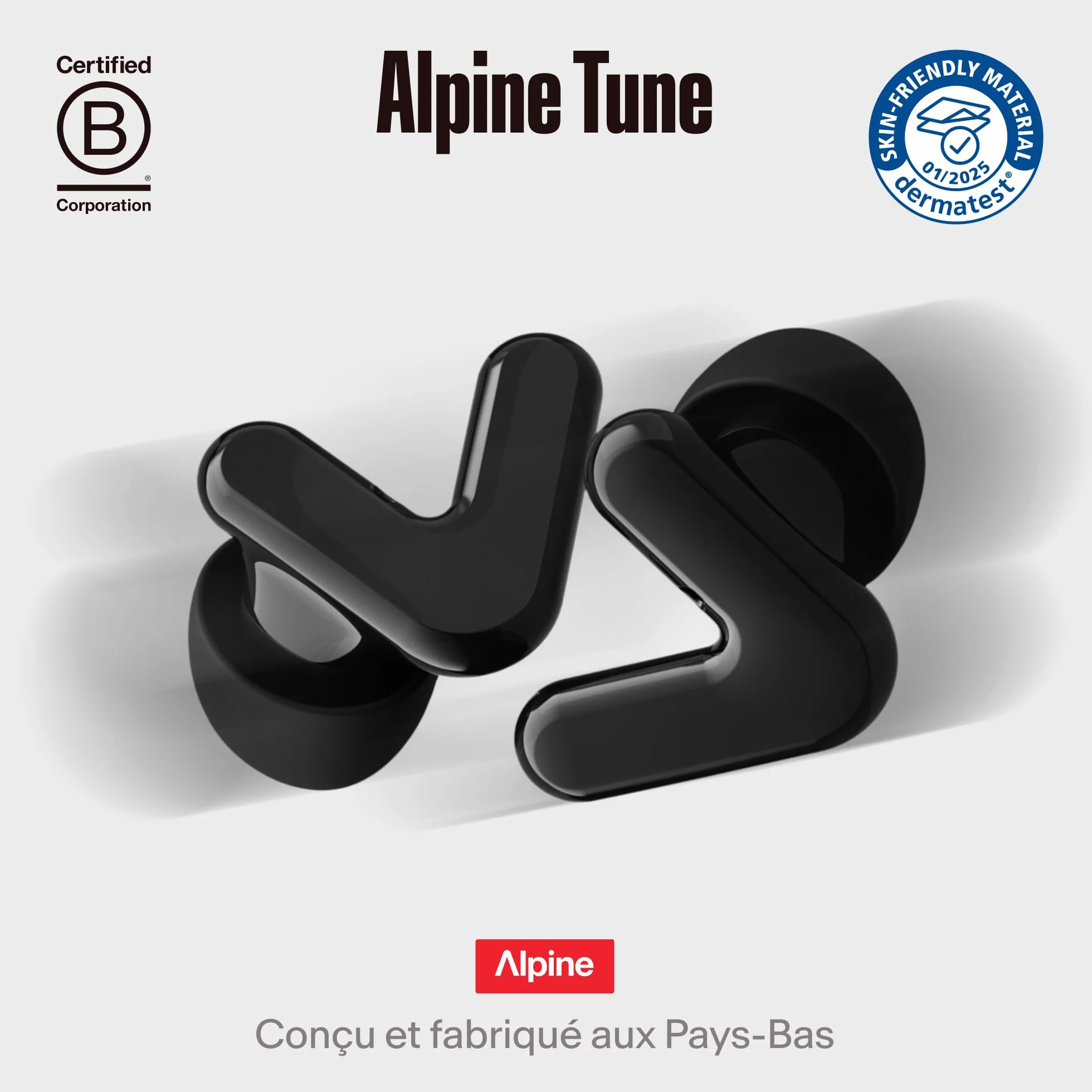 Alpine Tune Bouchons d'Oreilles Protection Auditive 19dB Certifiée Haute Fidélité 4 Tailles Noir