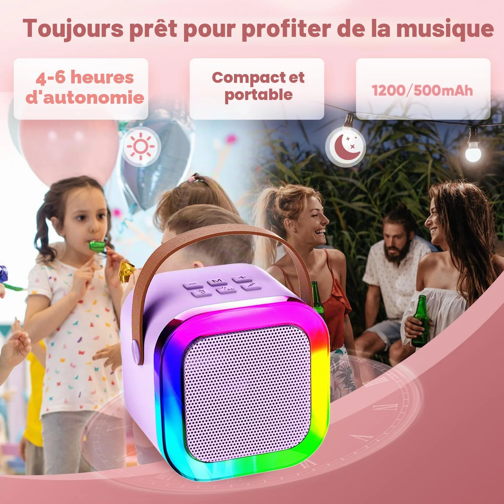 Mini Machine de Karaoké pour Enfants et Adultes avec 2 Microphones sans Fil, Cadeau Anniversaire Filles 6-12 Ans, Violet