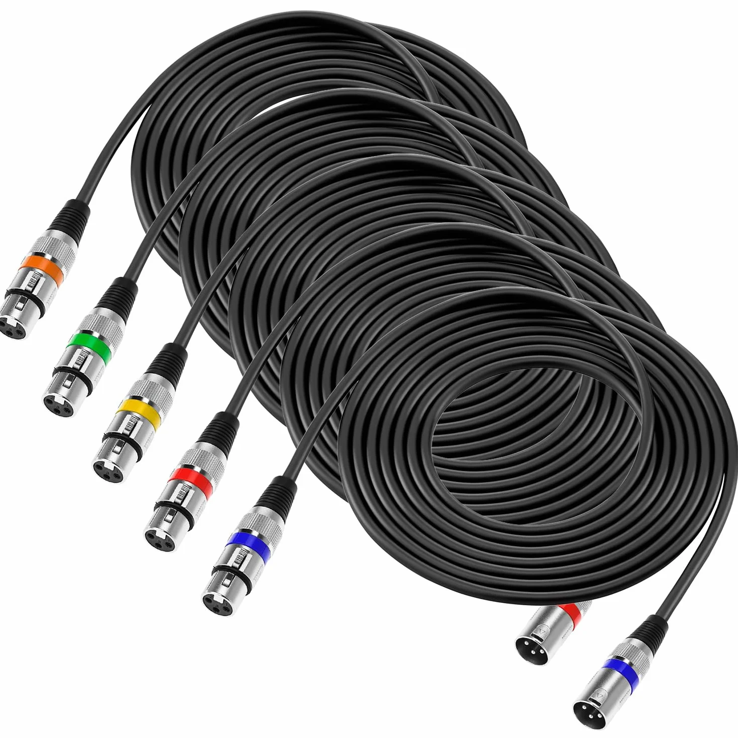 QWORK 5 Pièces Câbles XLR 5M Mâle vers Femelle 3 Broches pour Microphone Haut-parleurs