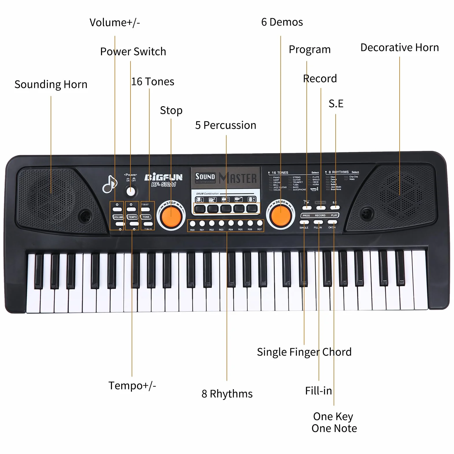 USB Orgue Électronique Piano Électrique 49 Touches avec Microphone Noir Haut-parleurs Stéréo Intégrés 16 Tons 8 Rythmes