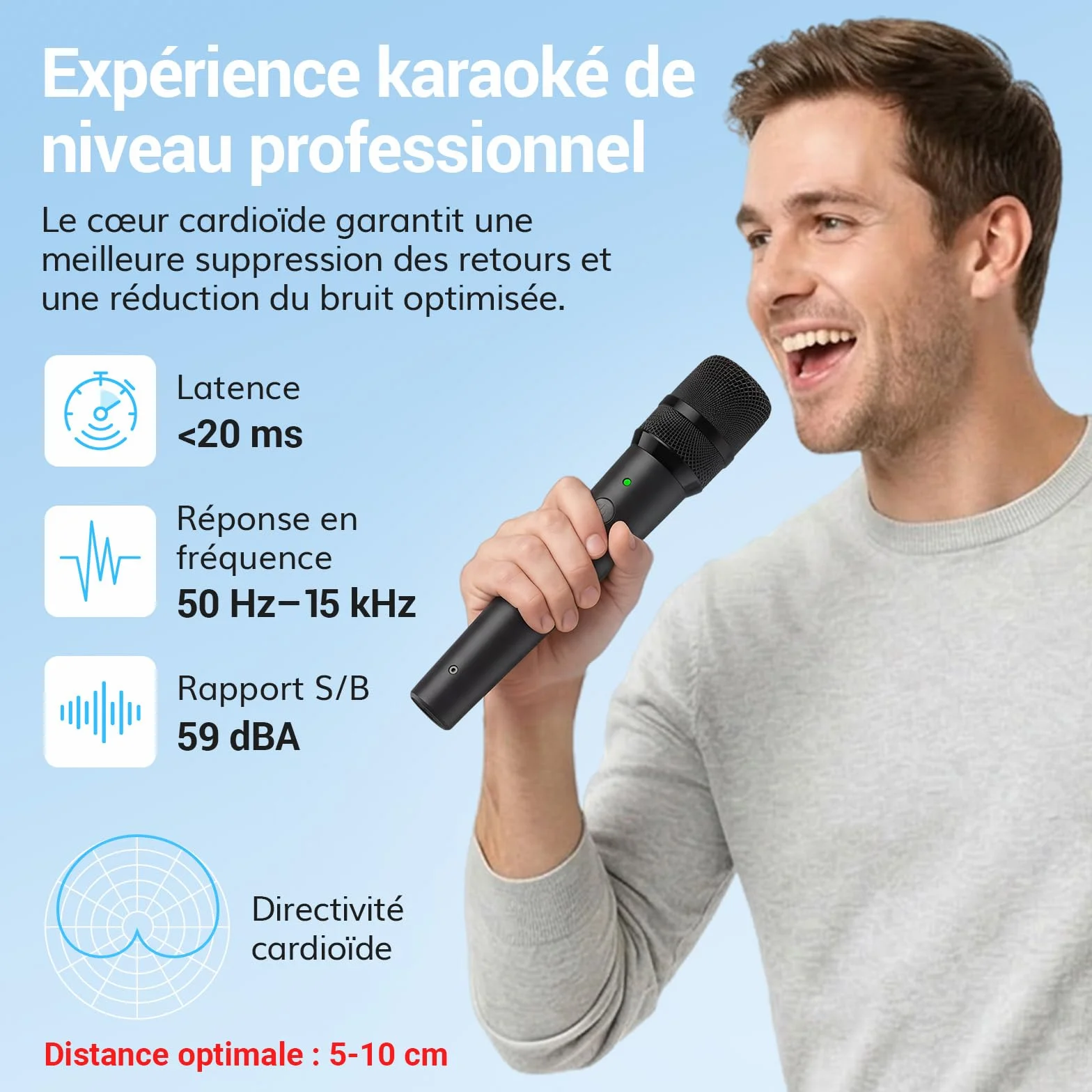 TONOR Microphones Dynamiques sans Fil 2.4GHz Rechargeables, Système Double Micro à Main avec Récepteur, Autonomie 30H pour Karaoké