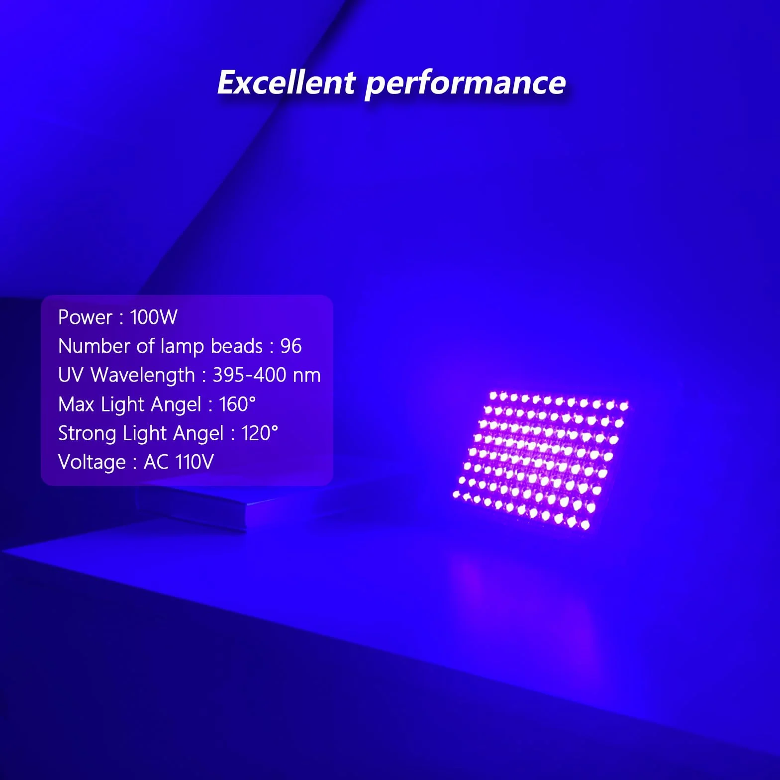 Glostars Projecteur lumière noire 100W UV Puissant 395 nm IP66