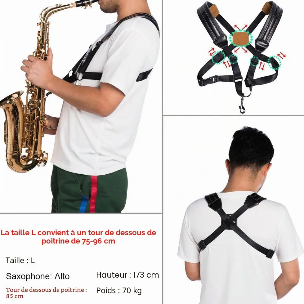 Rayzm Sangle de Saxophone, Universelle Double Bandoulière en Cuir pour Sax Alto Ténor Soprano
