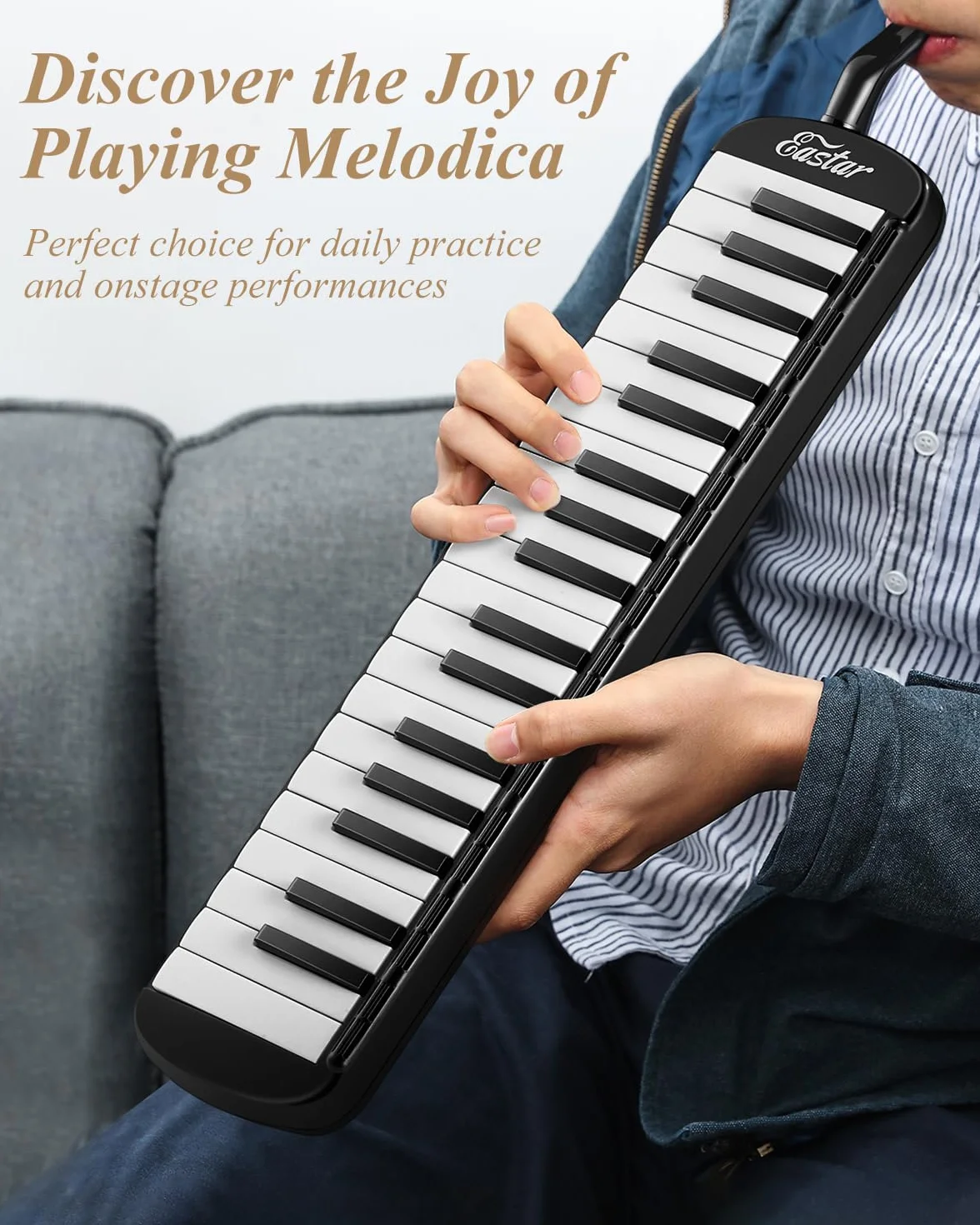 Eastar Melodica 37 Touches Instrument à Vent pour Enfants Débutants avec Sac de Transport Noir