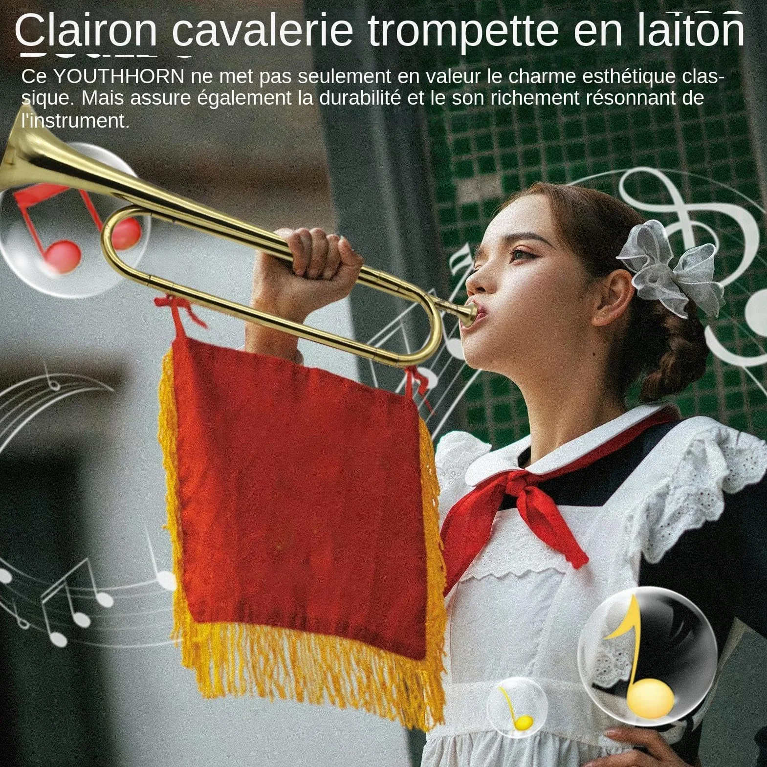 Trompette de cavalerie en laiton plaqué or - Instrument de corne de clairon rétro