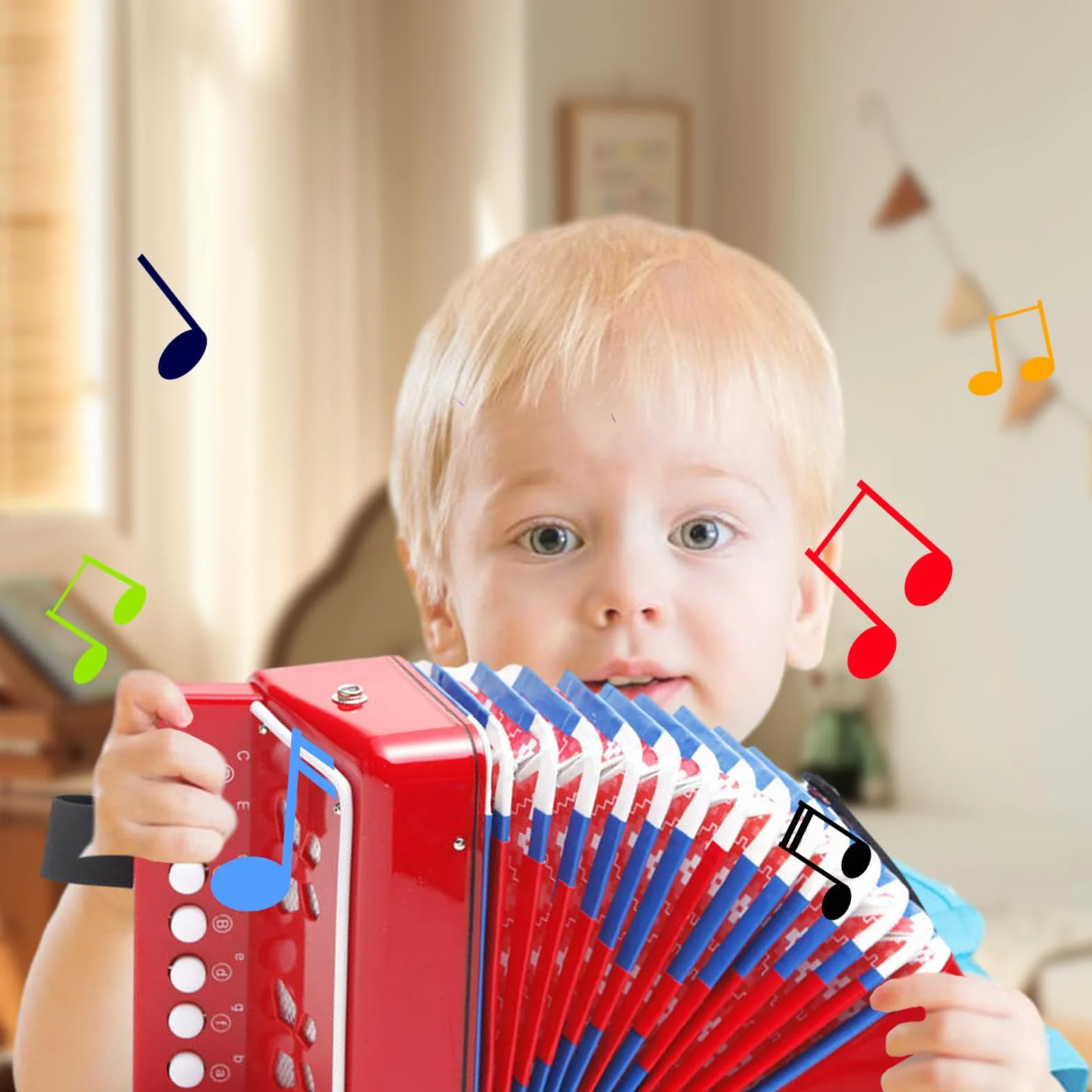 Accordéon Enfant 7 Touches Bouton Instrument Lumières Jouet Débutants