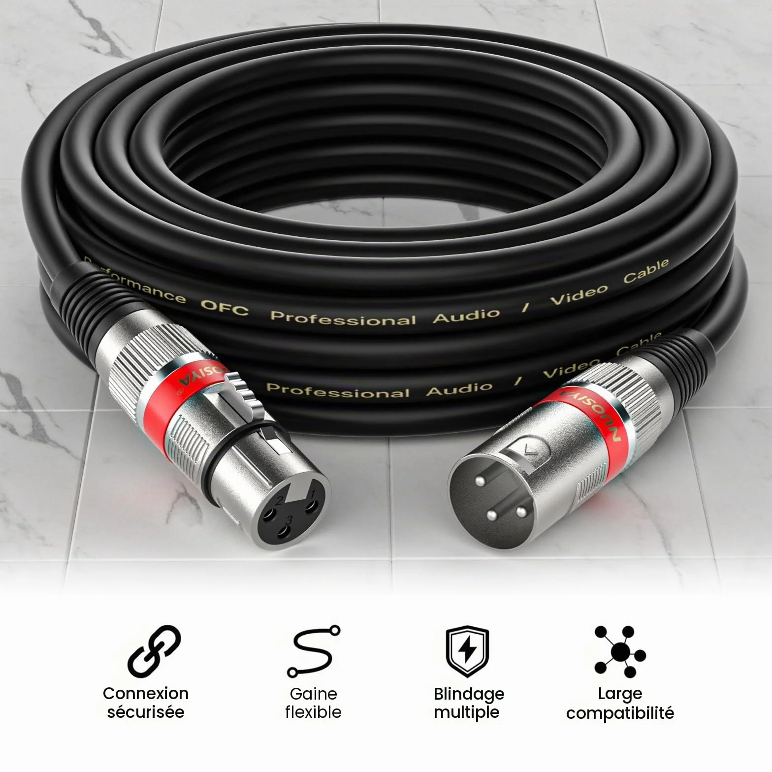 Lot de 2 câbles XLR 5 m - Câble d'extension audio symétrique mâle vers femelle 3 broches