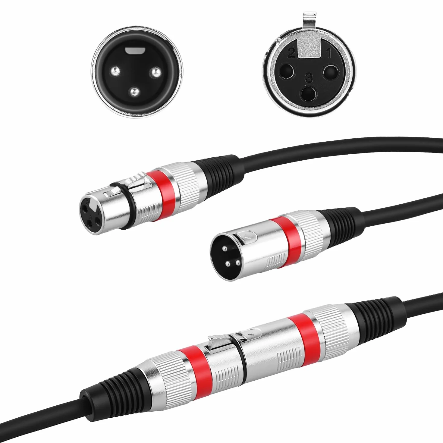 QWORK 5 Pièces Câbles XLR 5M Mâle vers Femelle 3 Broches pour Microphone Haut-parleurs