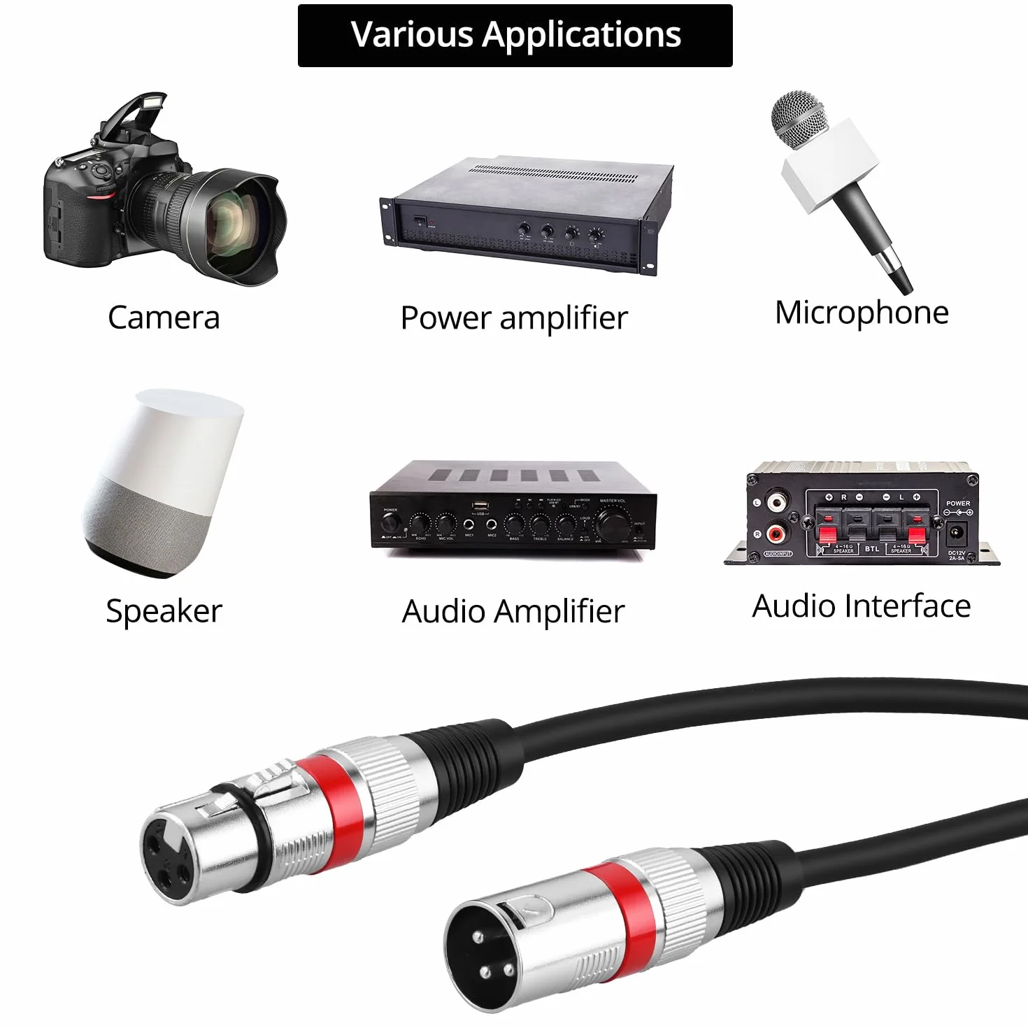 QWORK 5 Pièces Câbles XLR 5M Mâle vers Femelle 3 Broches pour Microphone Haut-parleurs