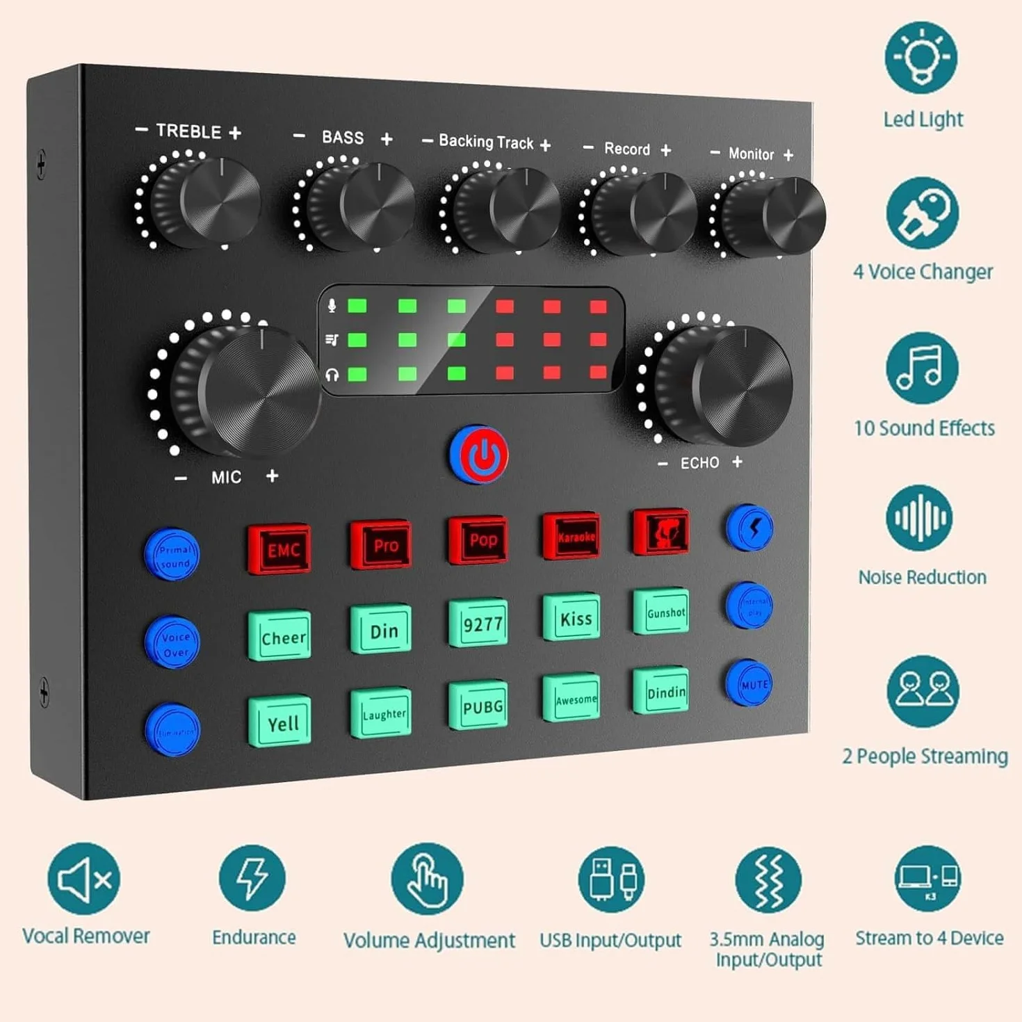 Micro Gaming Carte Son Karaoke Table de Mixage DJ Set, Interface Audio Bluetooth USB PC