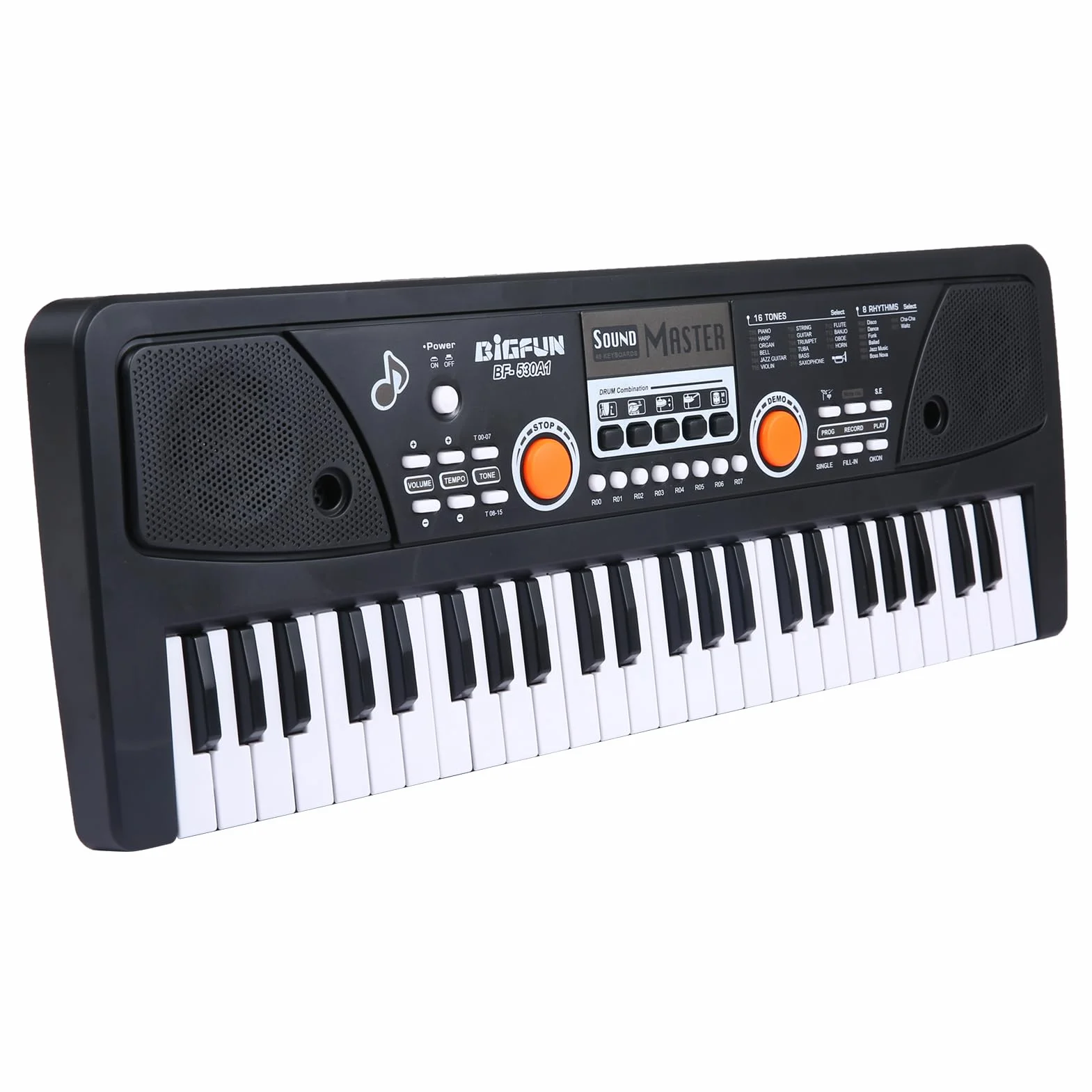 USB Orgue Électronique Piano Électrique 49 Touches avec Microphone Noir Haut-parleurs Stéréo Intégrés 16 Tons 8 Rythmes