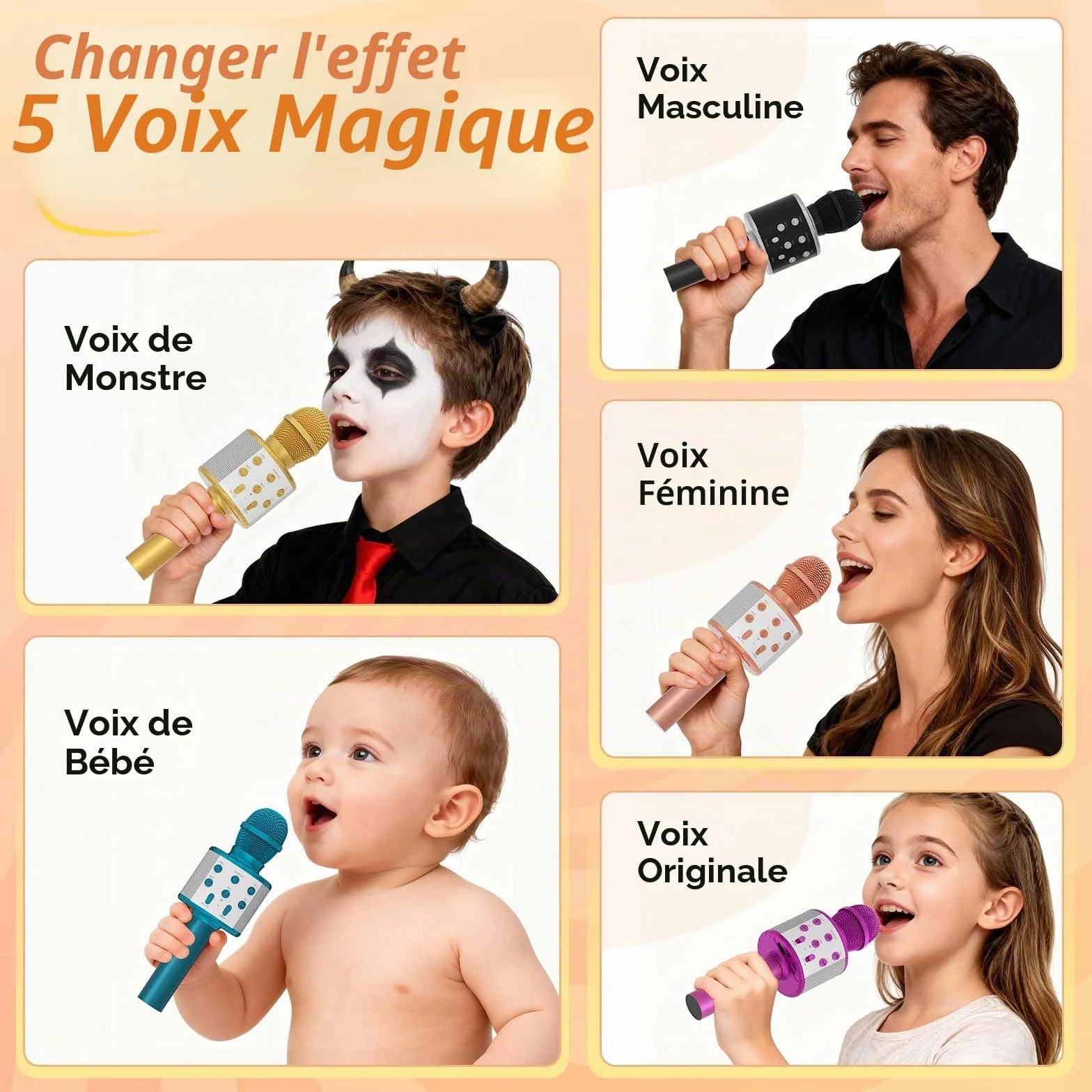 Fede Microphone Karaoké sans Fil Bluetooth LED Multicolore Portable Haut-Parleur pour Enfants Adultes Chanter Compatible Android iOS PC