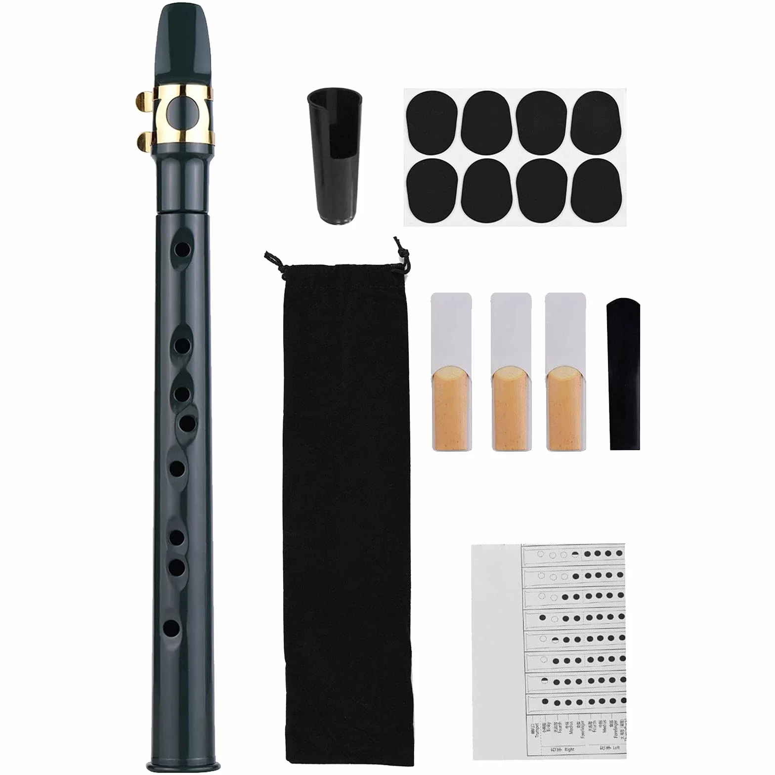 Kit de saxophone alto portable pour débutants, 4 anches, 8 tampons dentaires, sac de transport (noir)