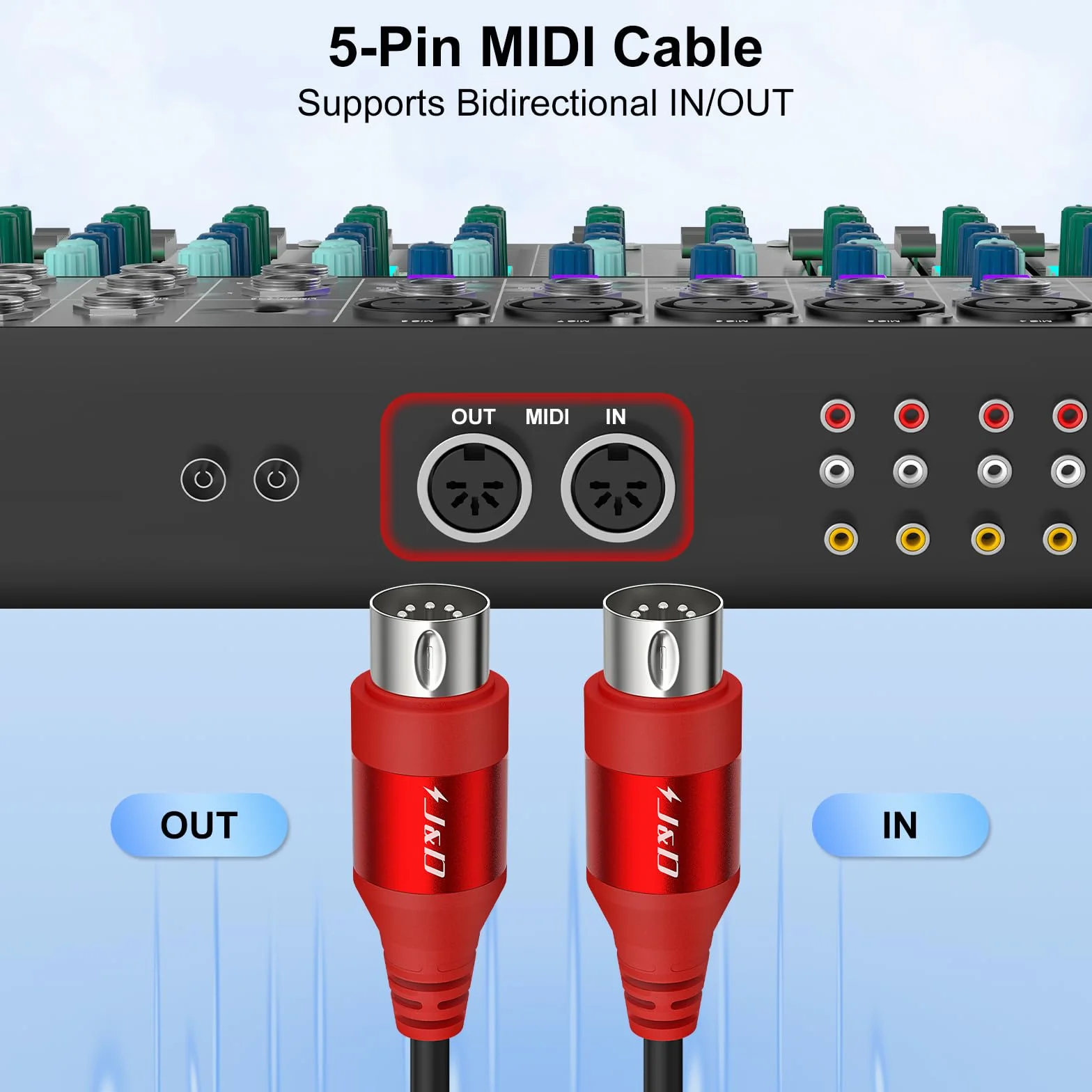 J&D Câble MIDI 5 Pin DIN Mâle à Mâle 0,9 m Rouge