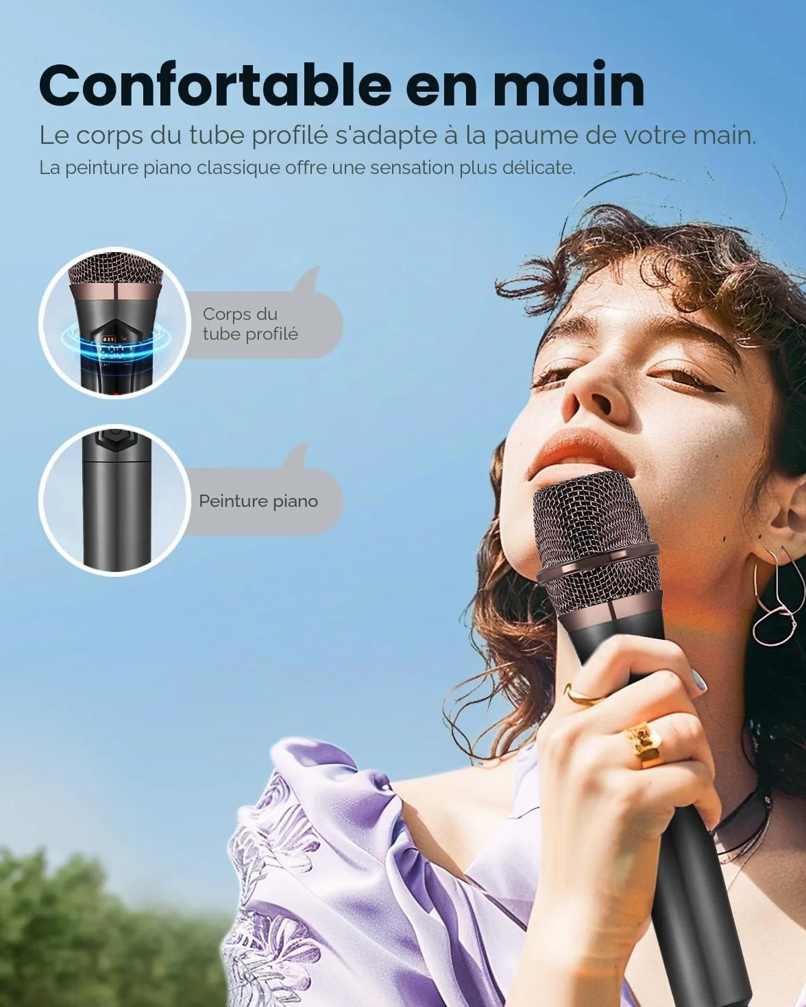 ALPOWL Microphone sans Fil Professionnel 192KHZ/24Bit Dynamique Récepteur Rechargeable Noir