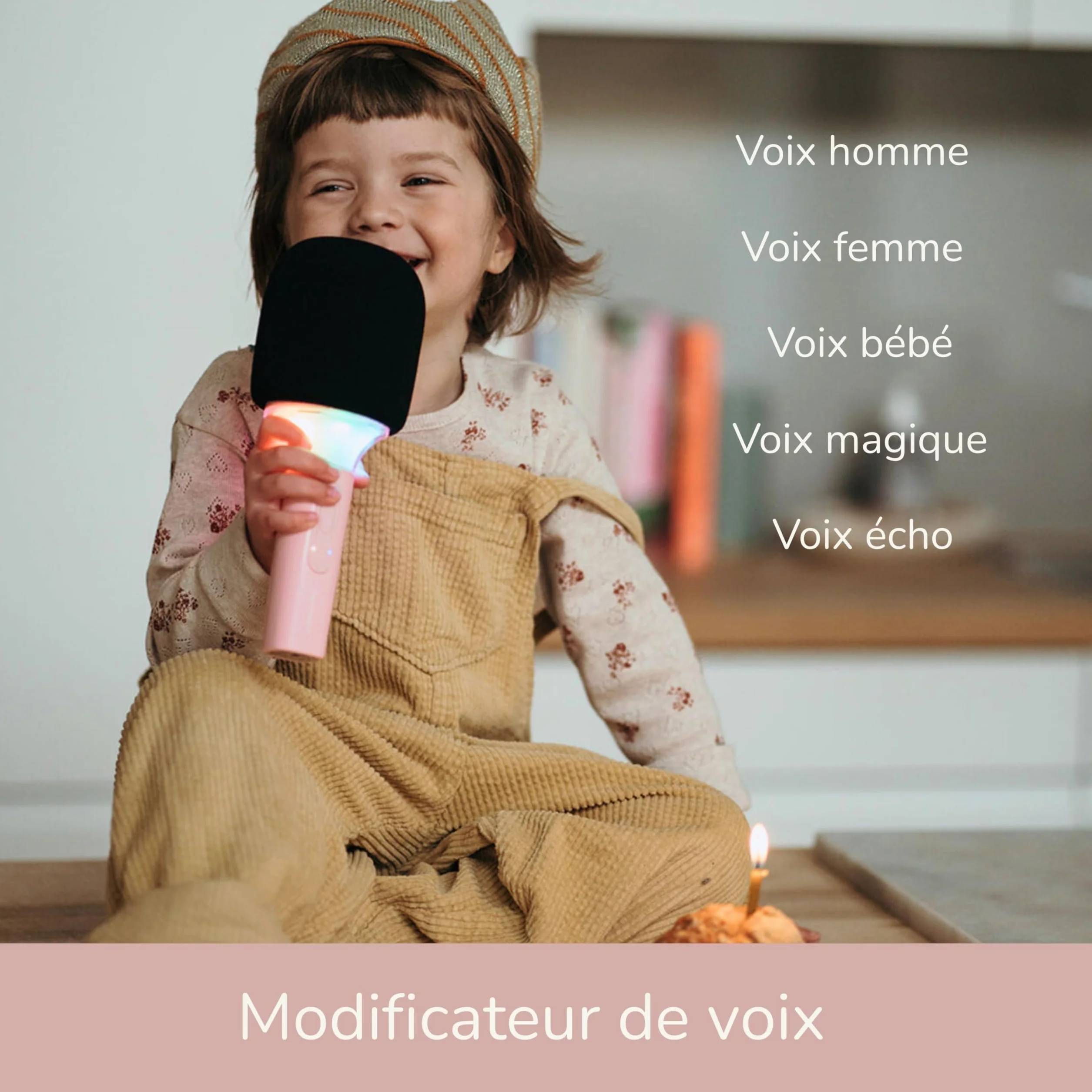 KIDYWOLF Kidymic Rose – Micro Karaoké Enfant Bluetooth avec Effets Sonores et Lumineux