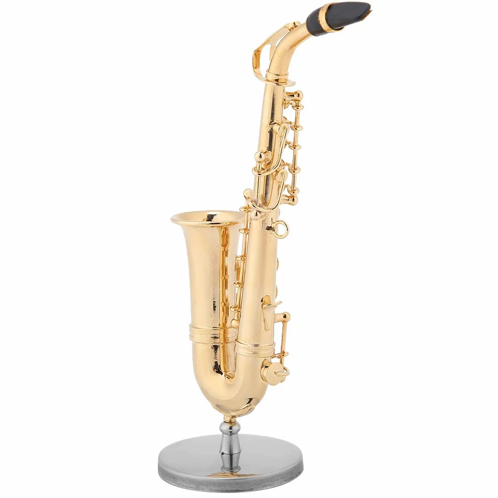 Saxophone alto miniature cuivré avec socle et coffret en bois