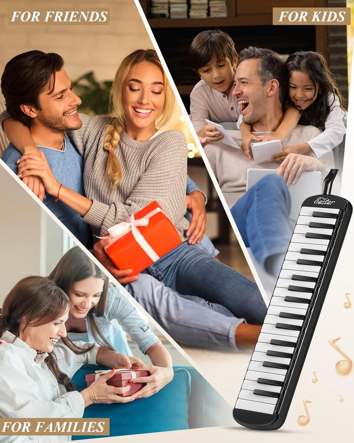 Eastar Melodica 37 Touches Instrument à Vent pour Enfants Débutants avec Sac de Transport Noir