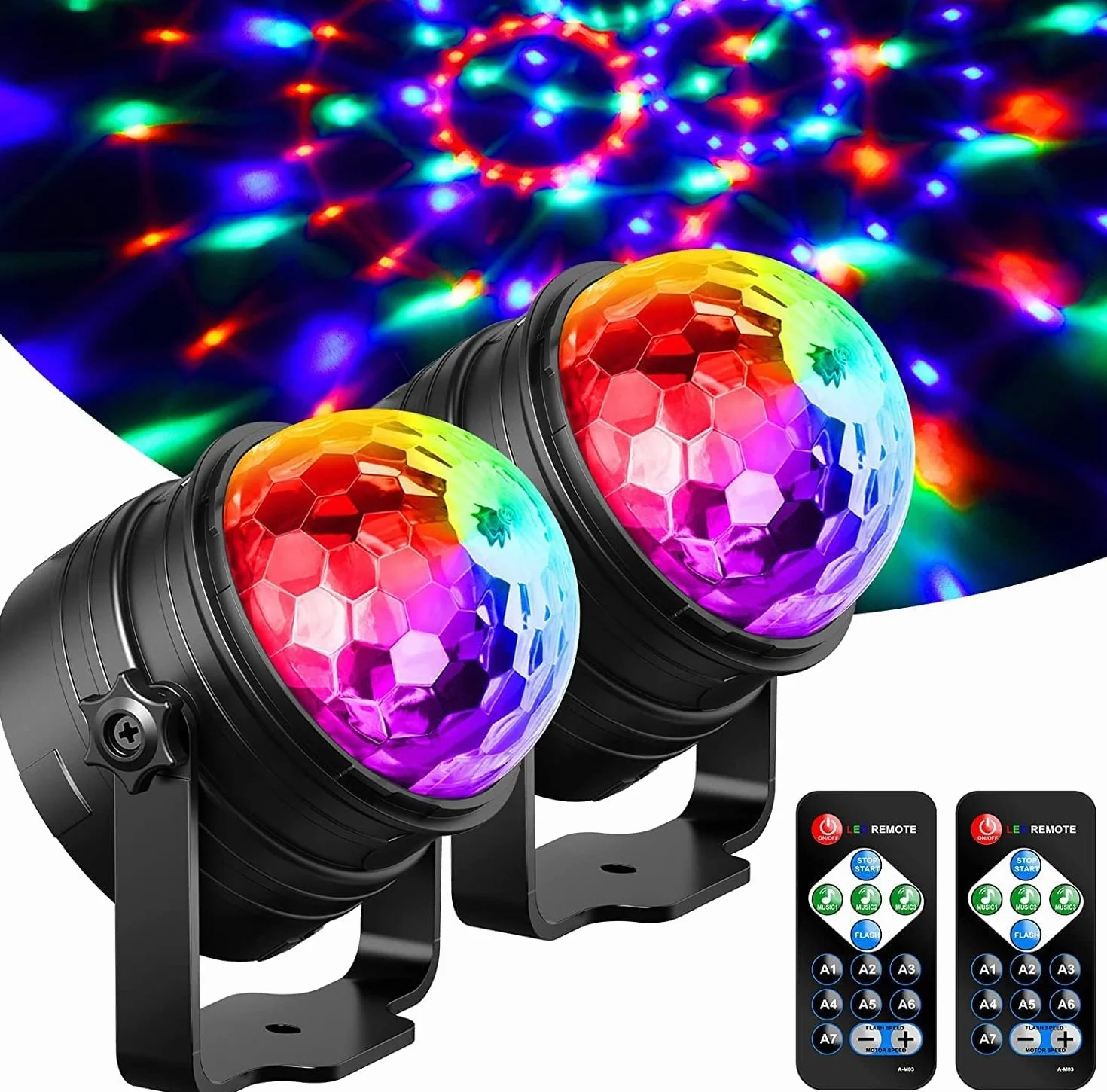 YAZEKY 2 Pack Boule Disco Lumière Soirée Lampe de Scène Projecteur 360° Rotative 7 RGB avec Télécommande