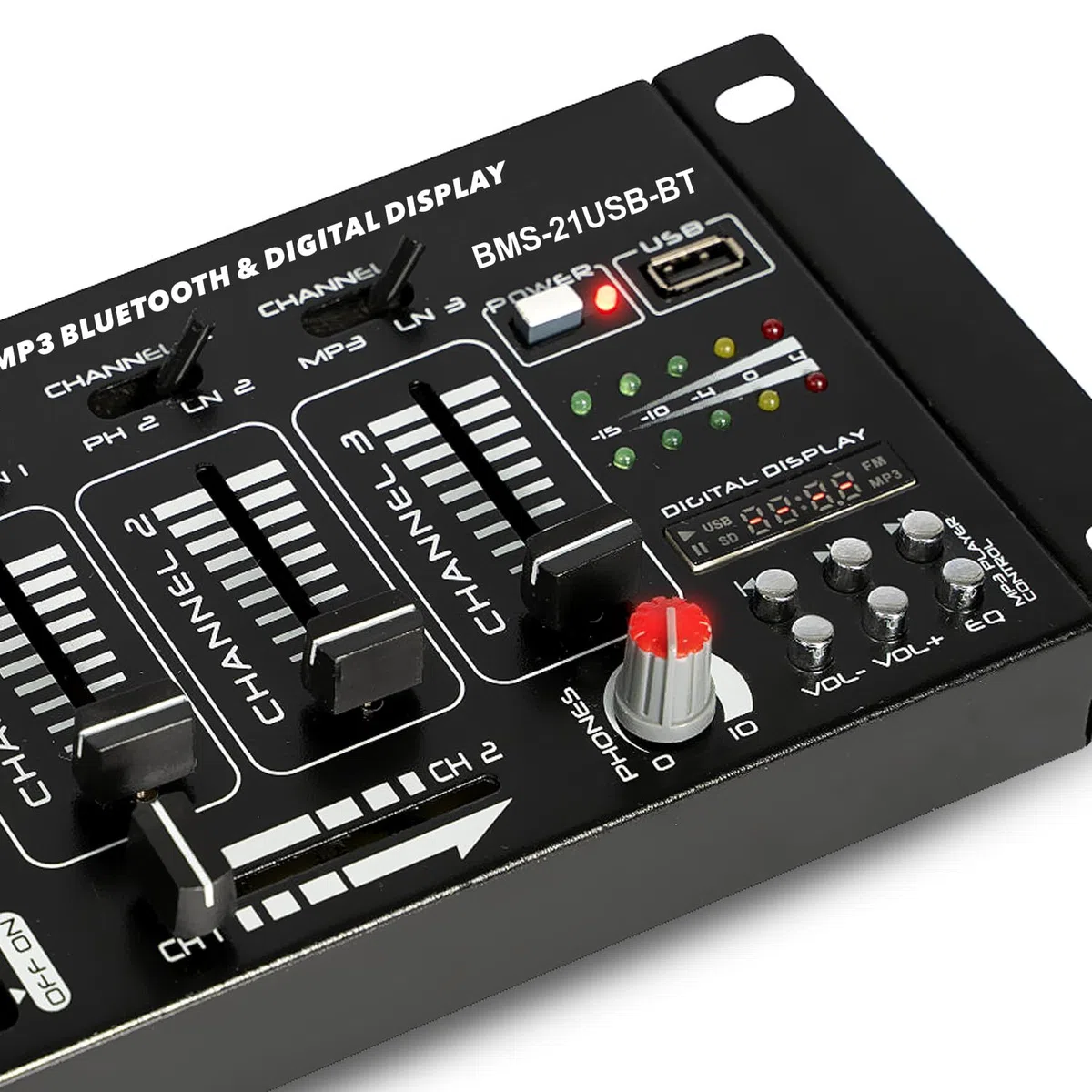 Kit Sonorisation 300W Bm Sonic BMS-DJ300-USB-BT Initiation DJ Enceintes Ampli Table de Mixage Bluetooth USB, Microphone Câblages