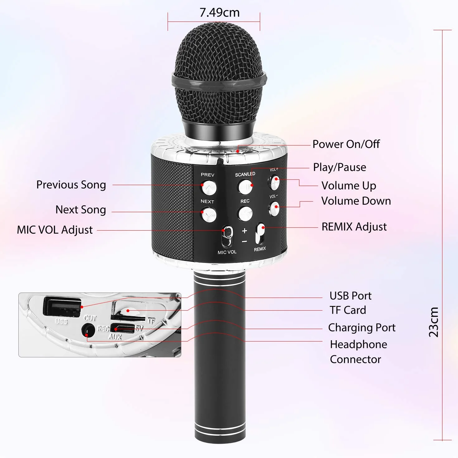 Fede Microphone Karaoké sans Fil Bluetooth LED Multicolore Portable Haut-Parleur pour Enfants Adultes Chanter Compatible Android iOS PC