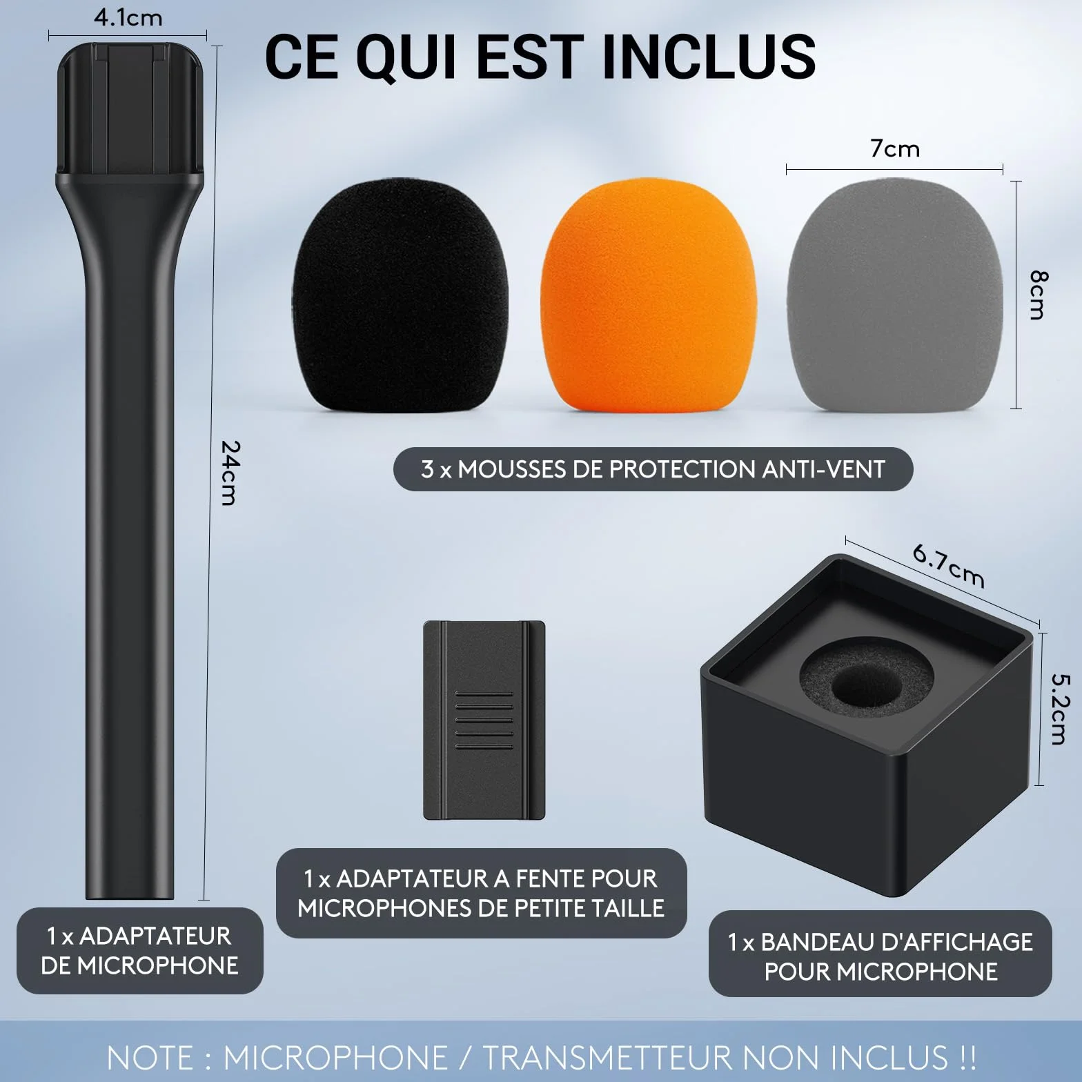 TONOR Poignée pour Microphone DJI Mic Rode, Support de Micro à Main sans Fil GO, Adaptateur, 24 cm, TP20