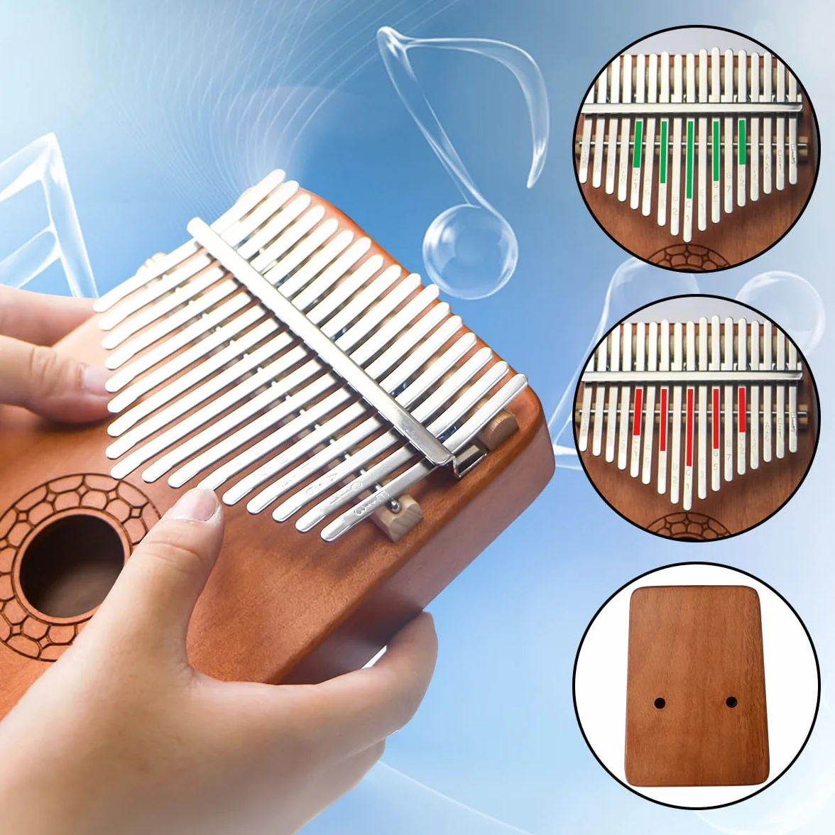 Kalimba 17 touches Mbira acajou acier marteau d'accordage protège-doigts autocollants cadeau enfants