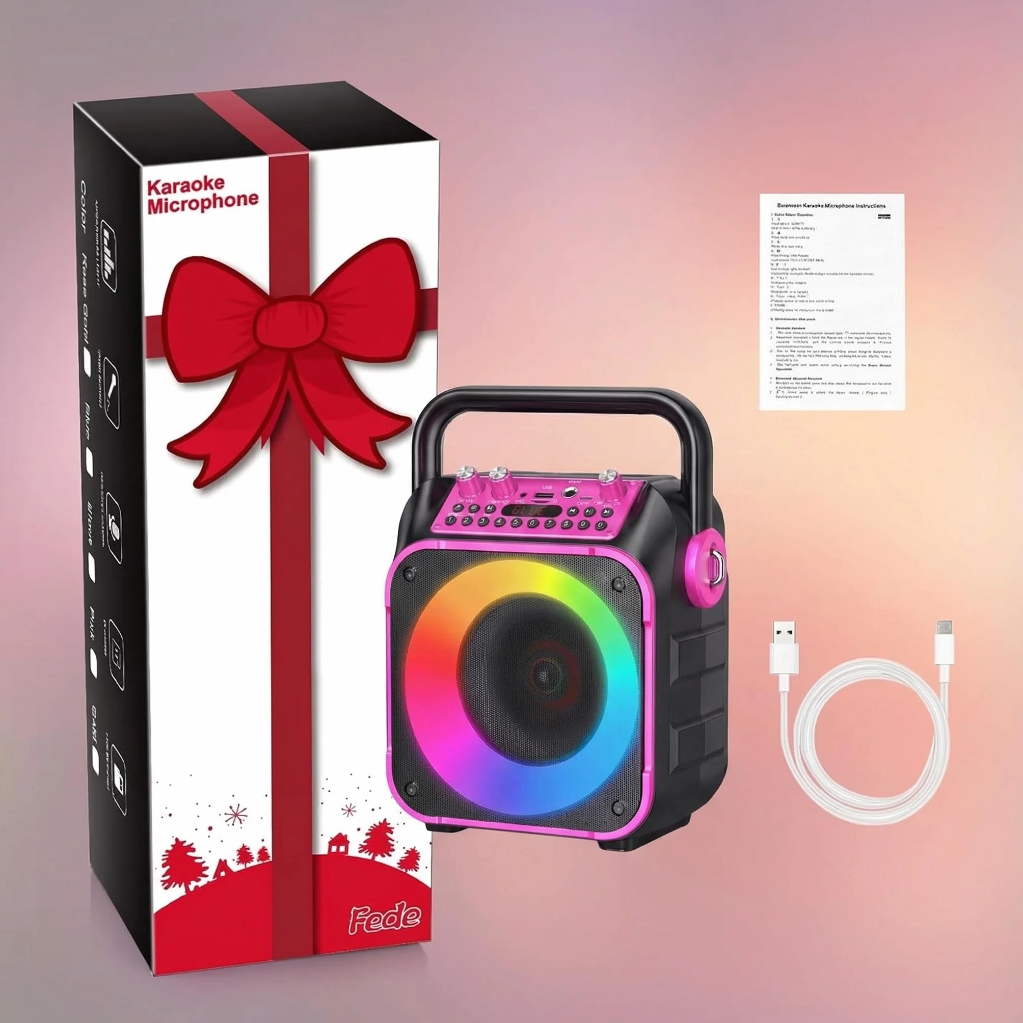 Fede Microphone Karaoké sans Fil Portable Haut-Parleur pour Enfants Adultes Chanter