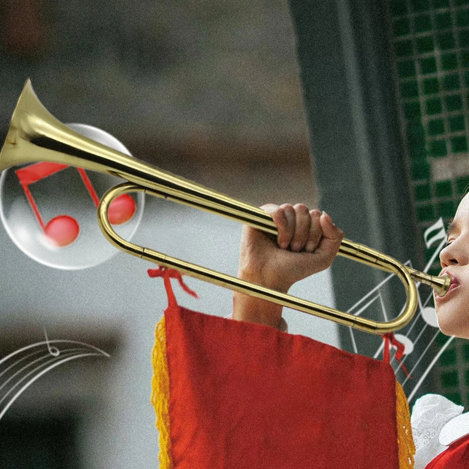 Trompette de cavalerie en laiton plaqué or - Instrument de corne de clairon rétro