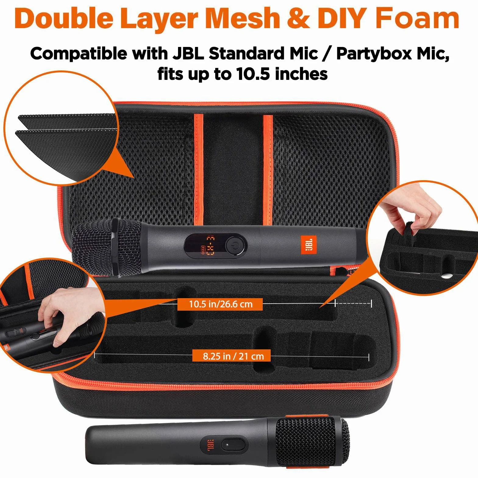 Étui de Microphone sans Fil JBL Wireless Two, Mousse prédécoupée pour Double Microphone Portable Partybox, Sac de Voyage