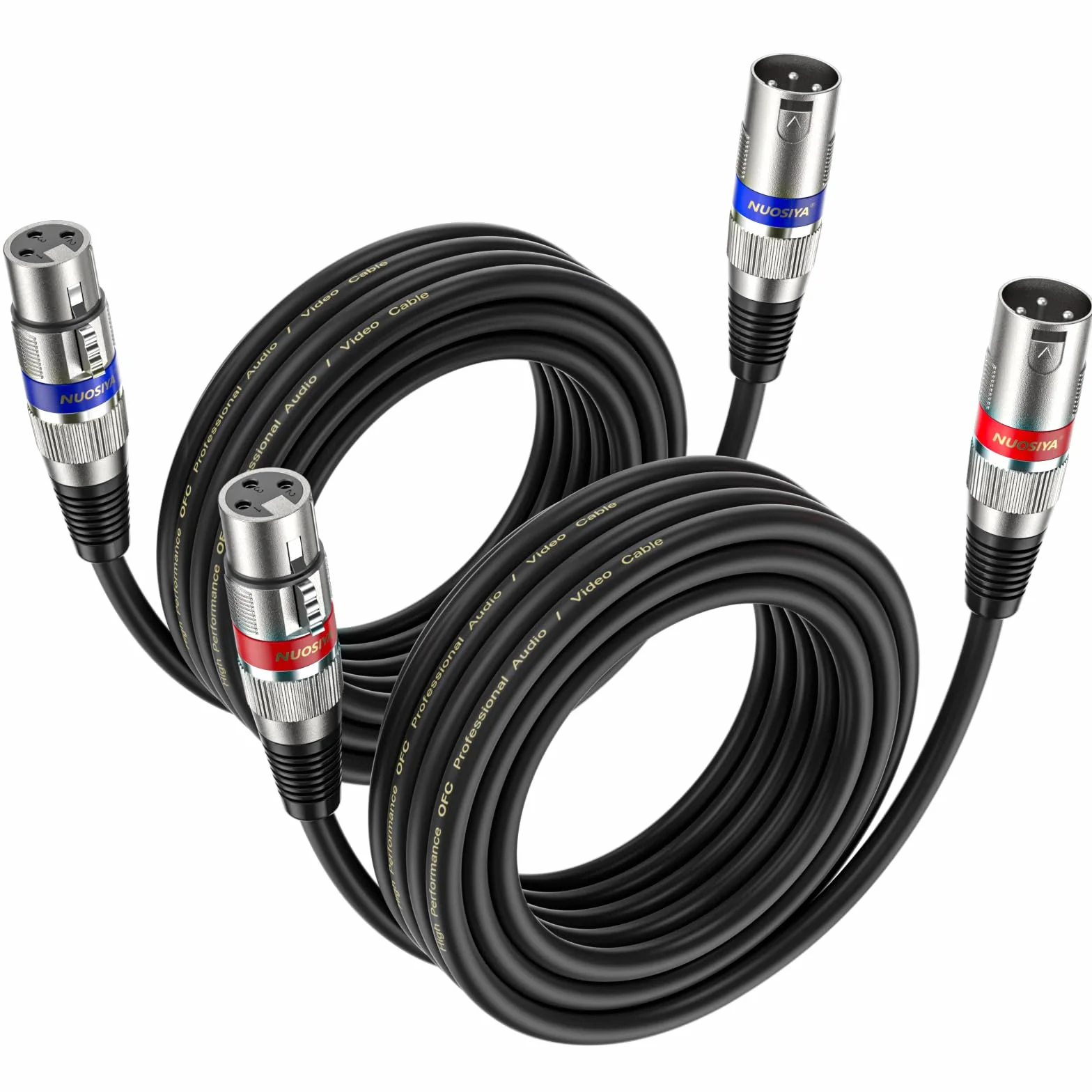 Lot de 2 câbles XLR 5 m - Câble d'extension audio symétrique mâle vers femelle 3 broches