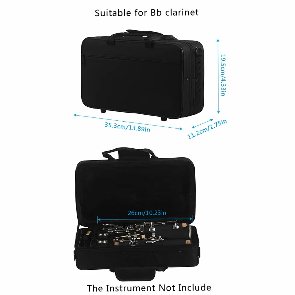 Étui pour Clarinette SIB, Tissu Oxford 600D imperméable, Rembourrage Mousse épaisse, Bandoulière réglable, Poche Partition