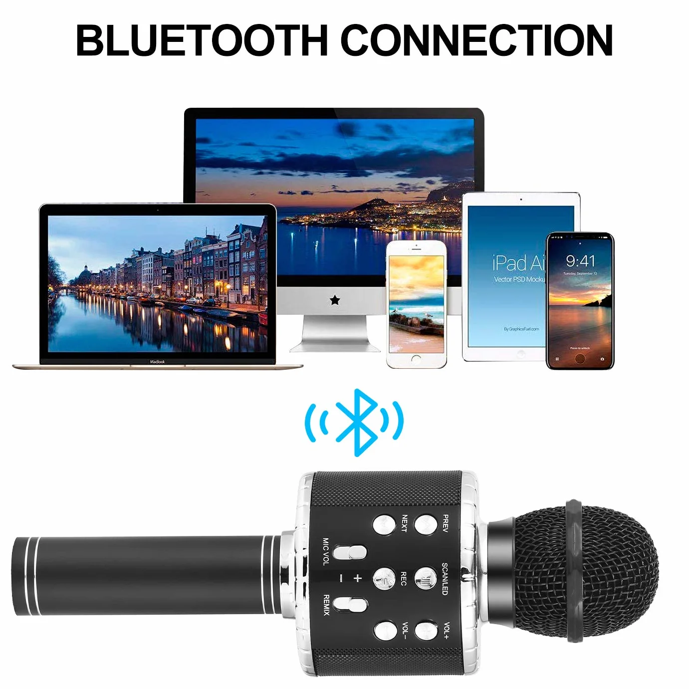 Fede Microphone Karaoké sans Fil Bluetooth LED Multicolore Portable Haut-Parleur pour Enfants Adultes Chanter Compatible Android iOS PC