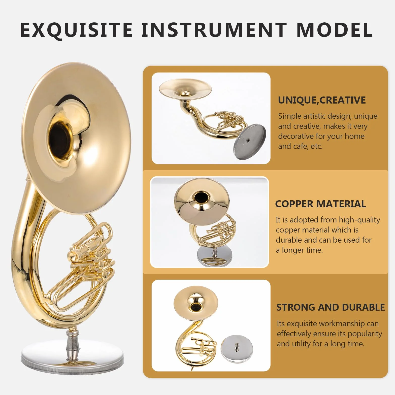 Sousaphone Cuivre Mini Modèle avec Support et Boîte Décoration de Table