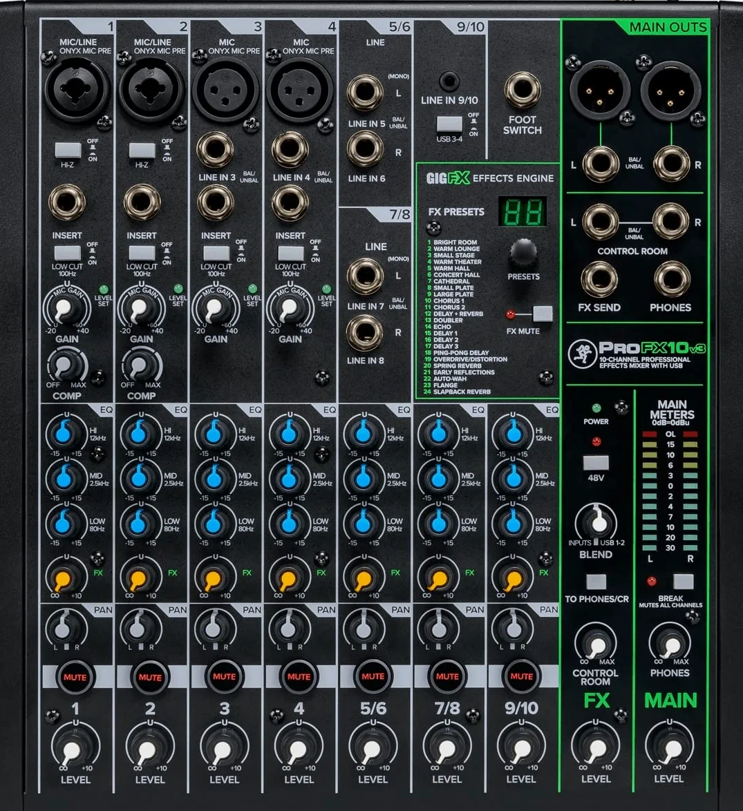Mackie ProFX10v3 Mixeur à Effets Professionnel 10 Canaux avec USB