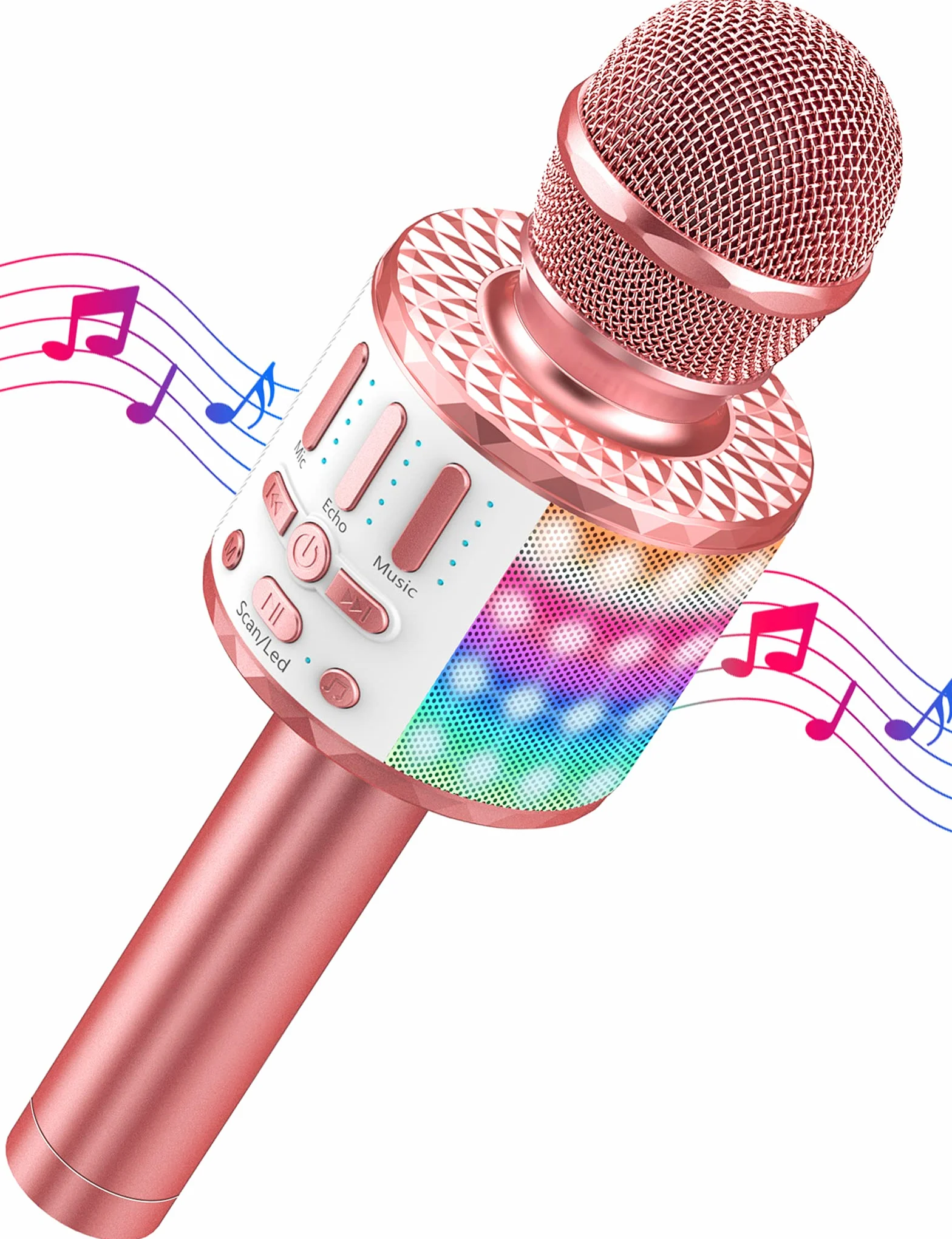 Microphone Sans Fil Bluetooth Portable Karaoké Micro Haut-Parleur avec Lumière pour Enfants Adultes