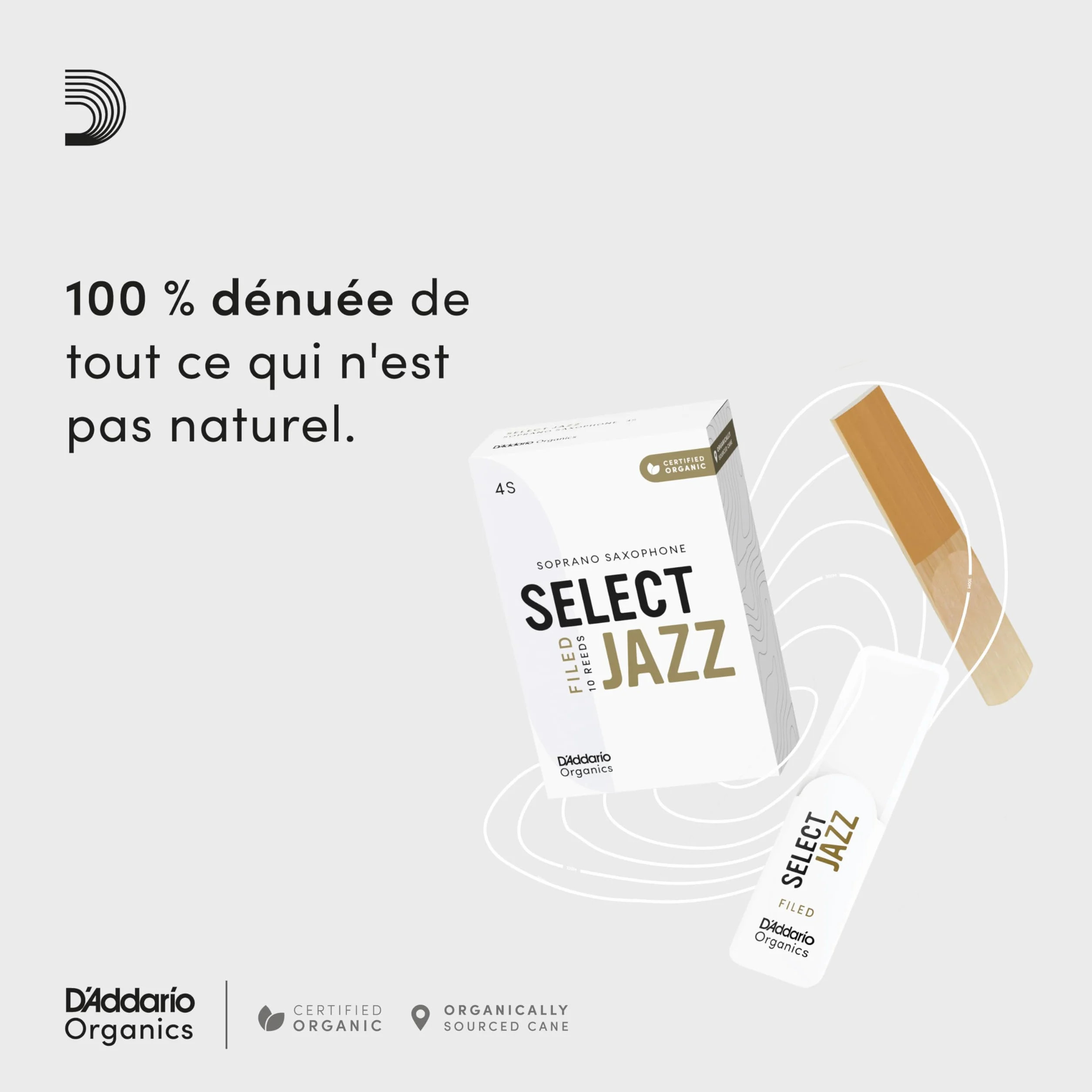 D'Addario Organique Select Jazz Filed Tenor Saxophone Reeds - 3 Medium, 5-Pack