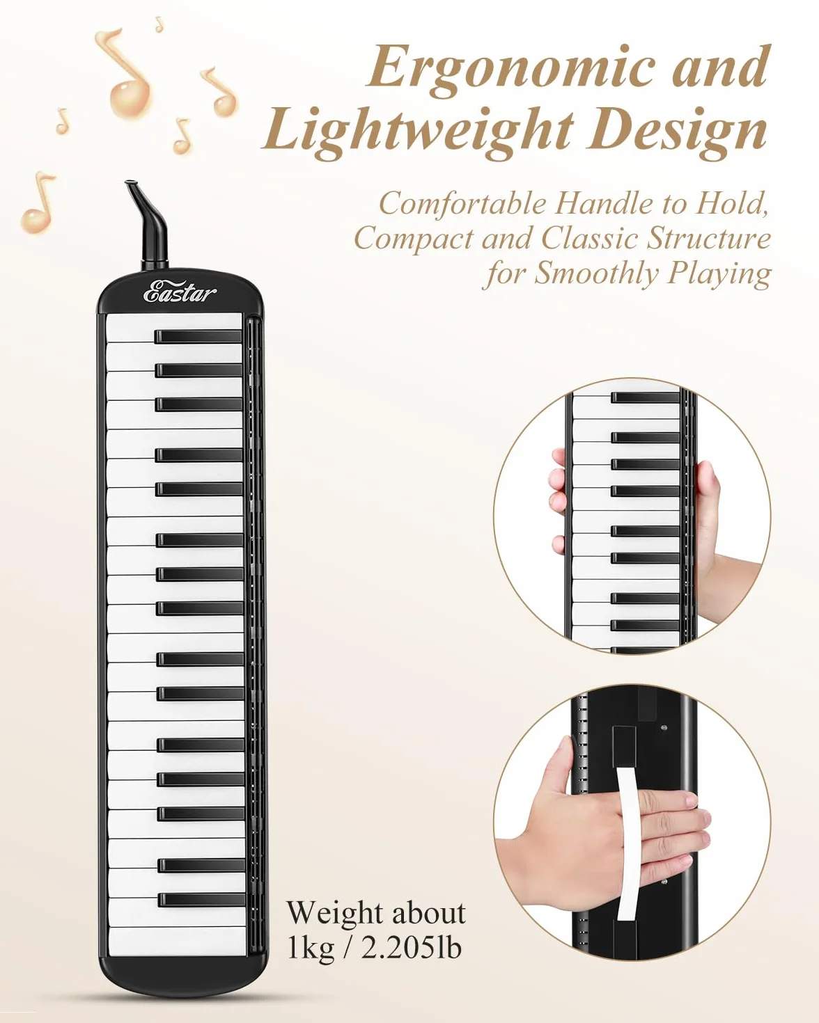 Eastar Melodica 37 Touches Instrument à Vent pour Enfants Débutants avec Sac de Transport Noir