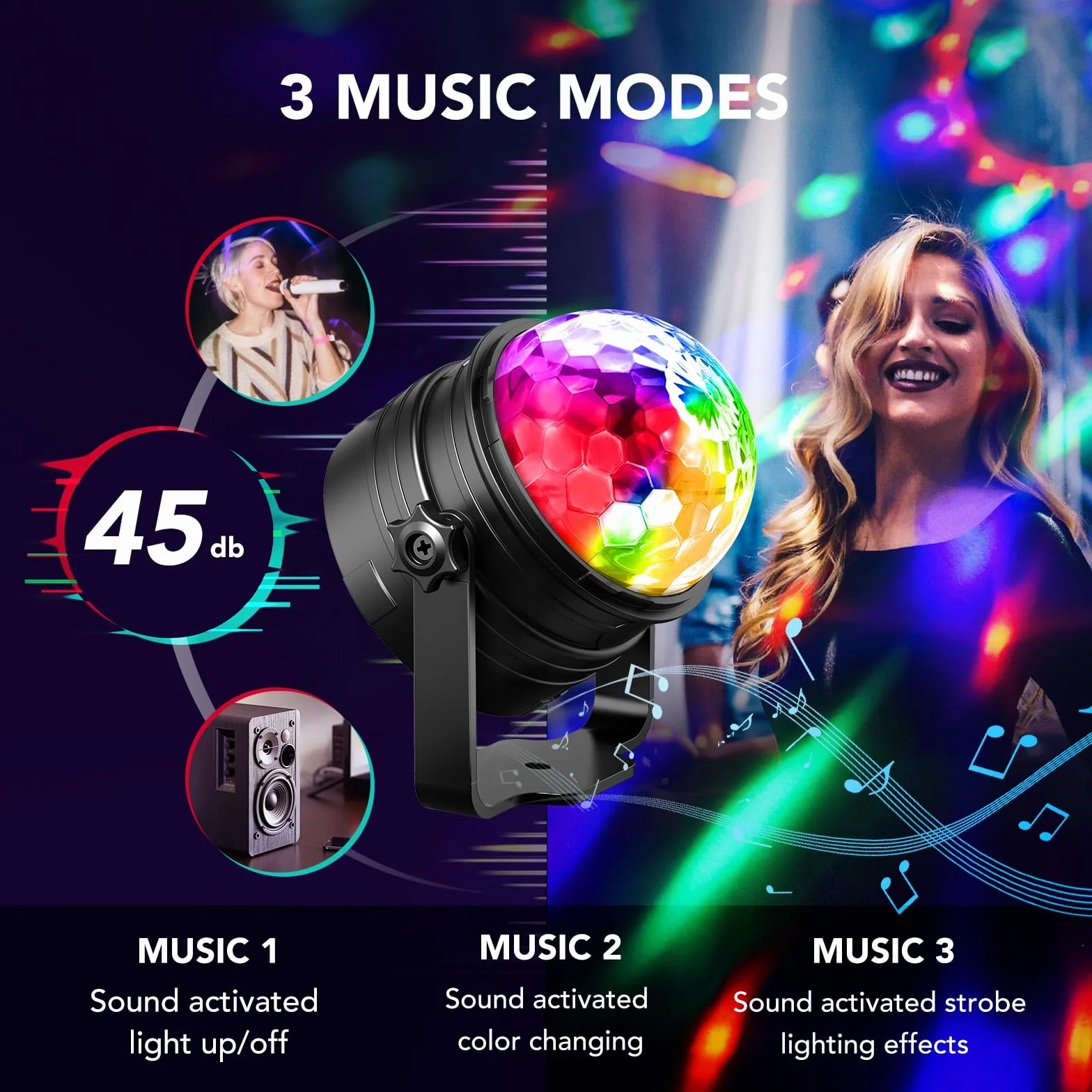 YAZEKY 2 Pack Boule Disco Lumière Soirée Lampe de Scène Projecteur 360° Rotative 7 RGB avec Télécommande