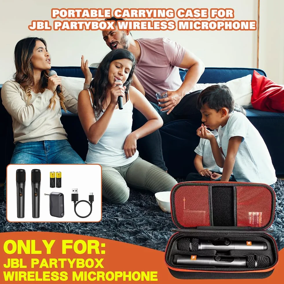 JBL PartyBox Housse Rigide EVA pour Système de Microphone Sans Fil, Étui de Transport Portable pour Deux Micros à Main