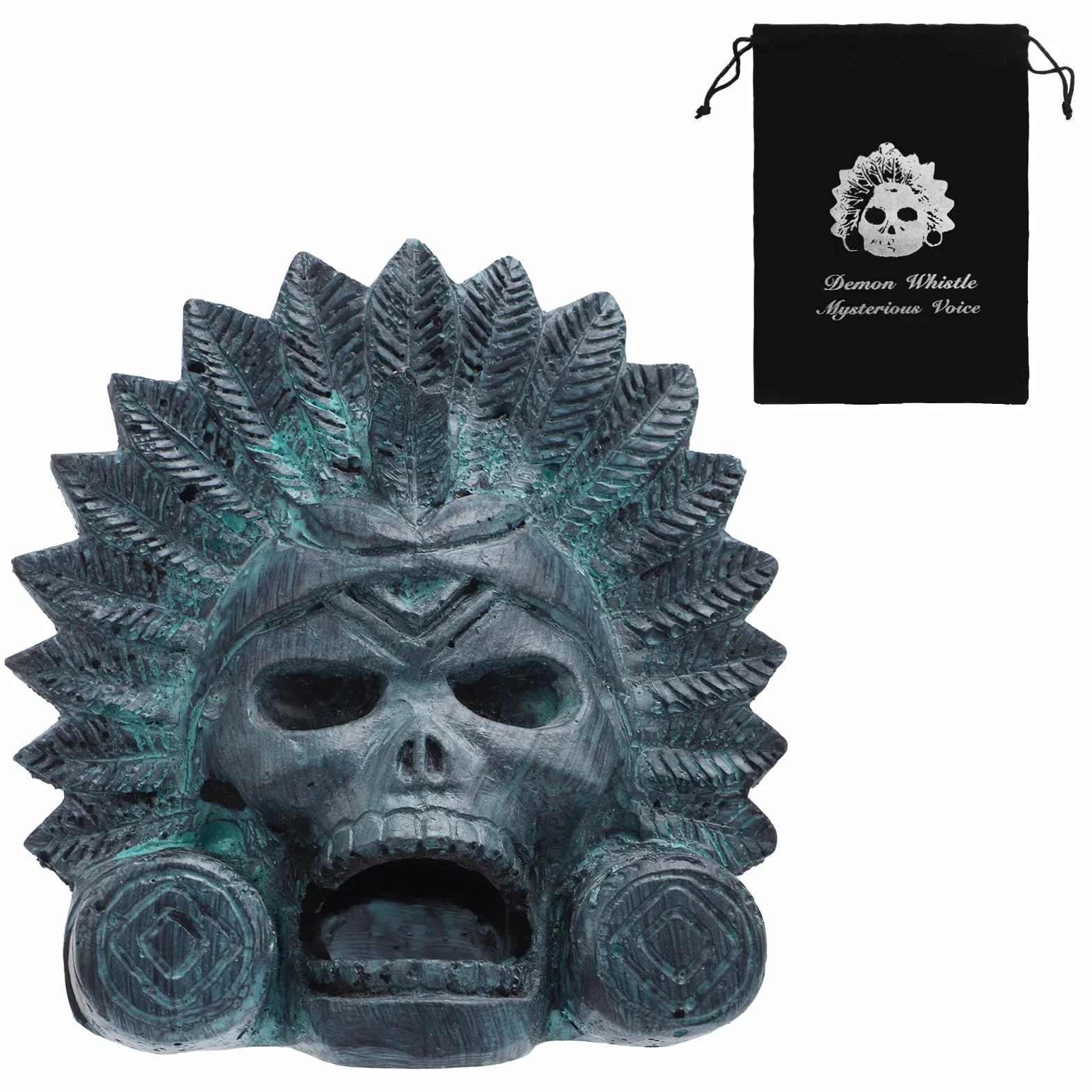 Sifflet de mort aztèque hurlant 125 dB bronze avec sac à cordon de serrage Halloween