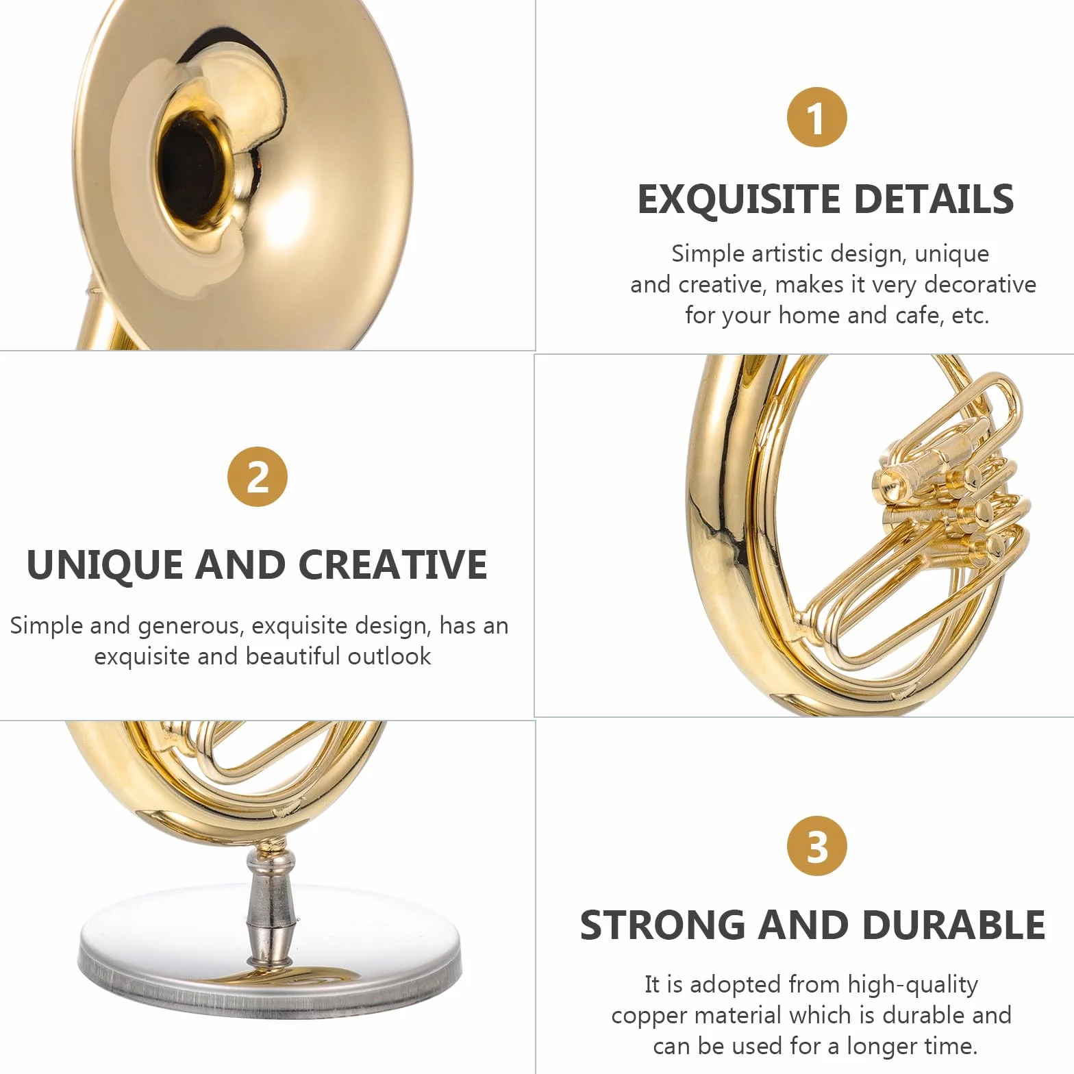 Sousaphone Cuivre Mini Modèle avec Support et Boîte Décoration de Table