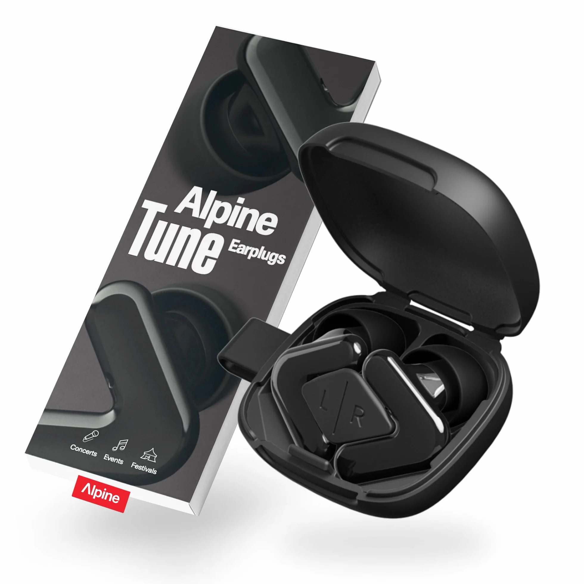 Alpine Tune Bouchons d'Oreilles Protection Auditive 19dB Certifiée Haute Fidélité 4 Tailles Noir