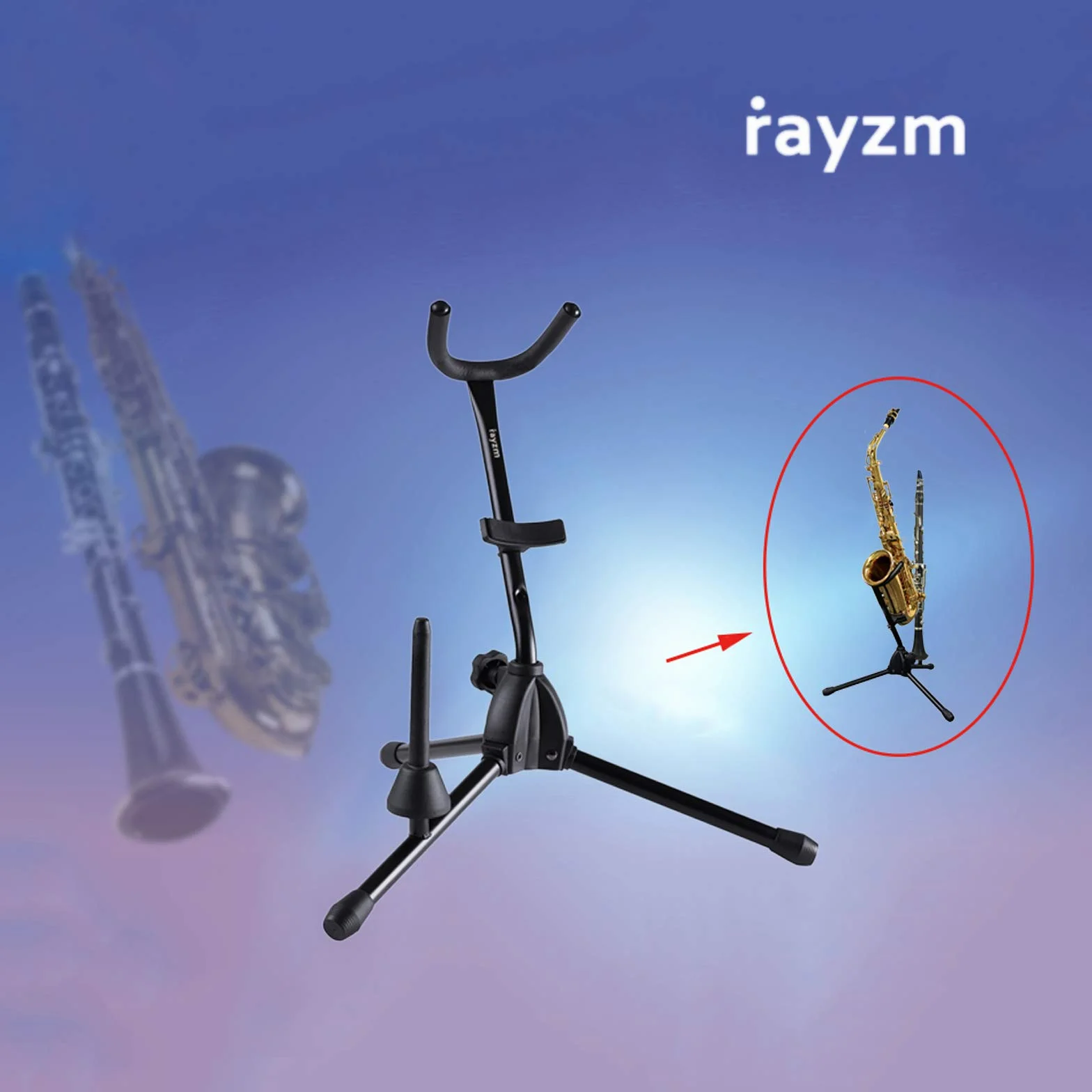 Rayzm Support pour saxophone ténor/alto avec support détachable pour flûte/clarinette, réglable portatif